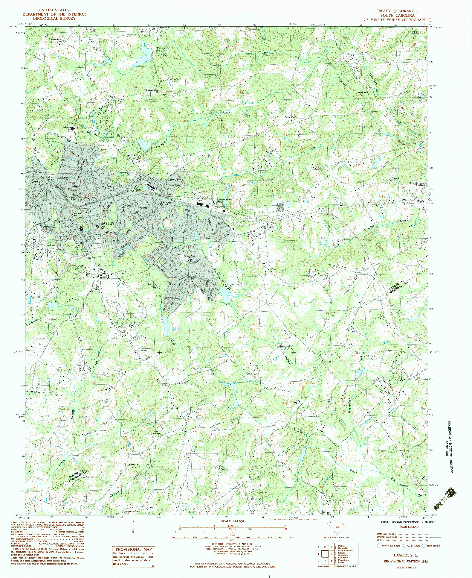 USGS 1:24000-SCALE QUADRANGLE FOR EASLEY, SC 1983