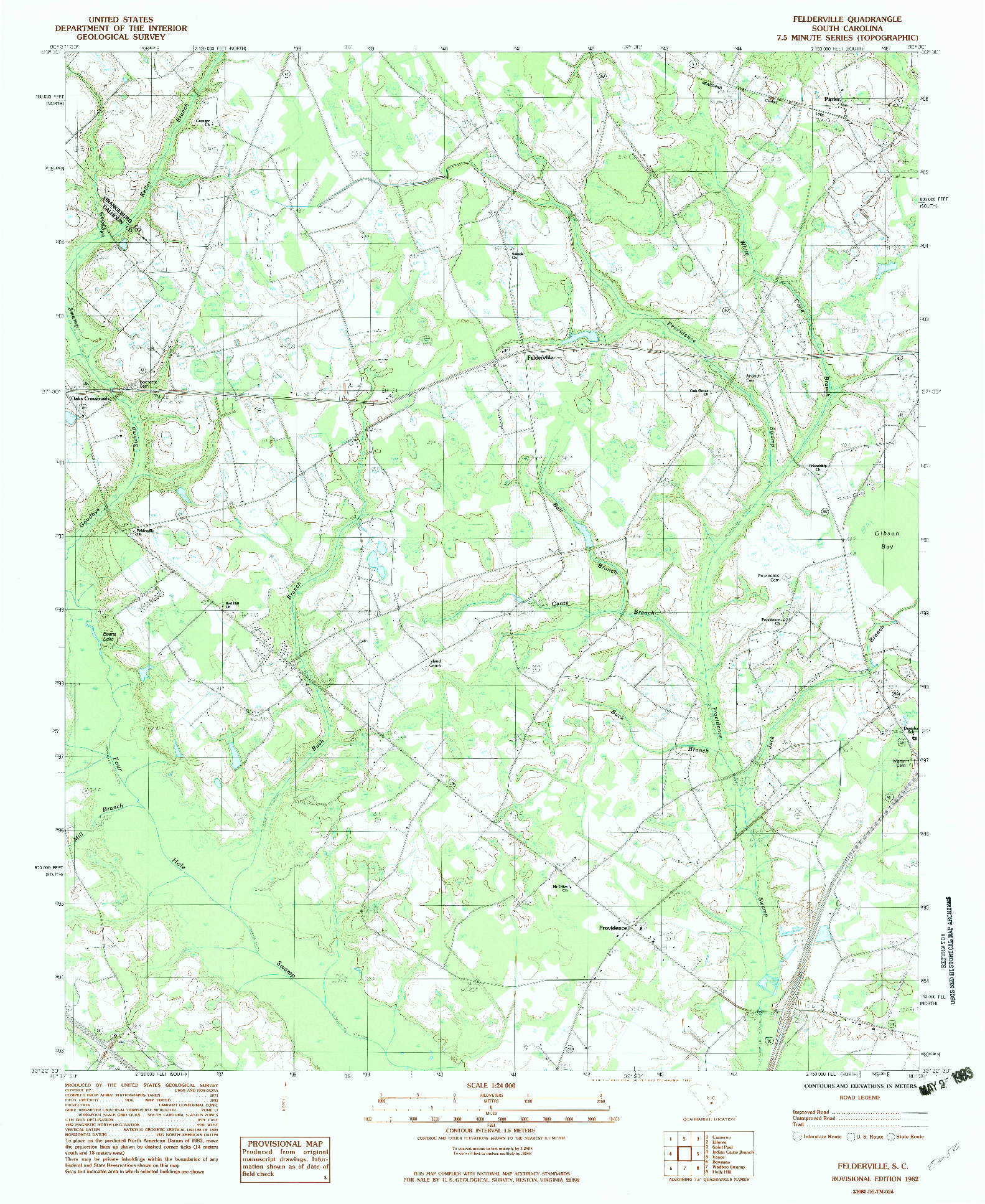 USGS 1:24000-SCALE QUADRANGLE FOR FELDERVILLE, SC 1982