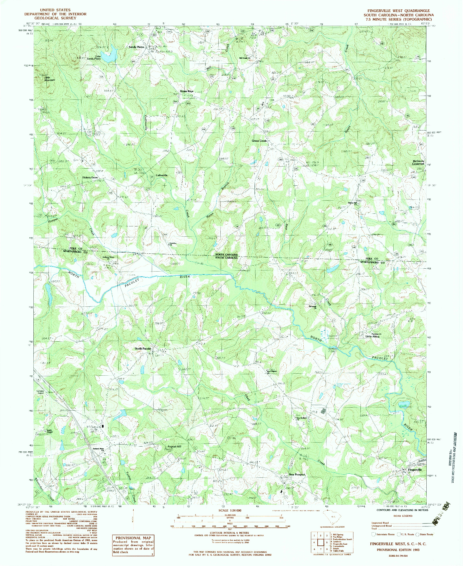 USGS 1:24000-SCALE QUADRANGLE FOR FINGERVILLE WEST, SC 1983