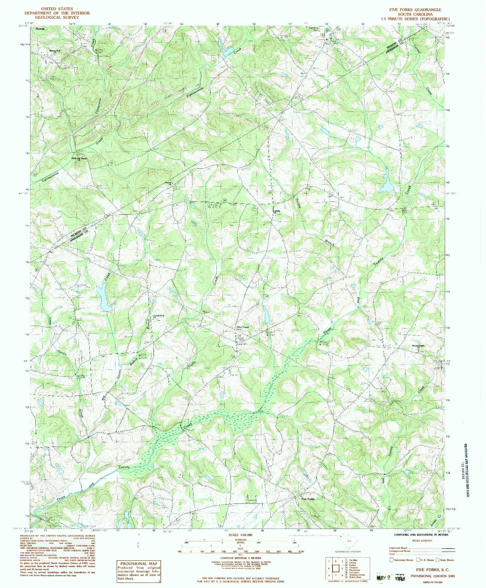 USGS 1:24000-SCALE QUADRANGLE FOR FIVE FORKS, SC 1983