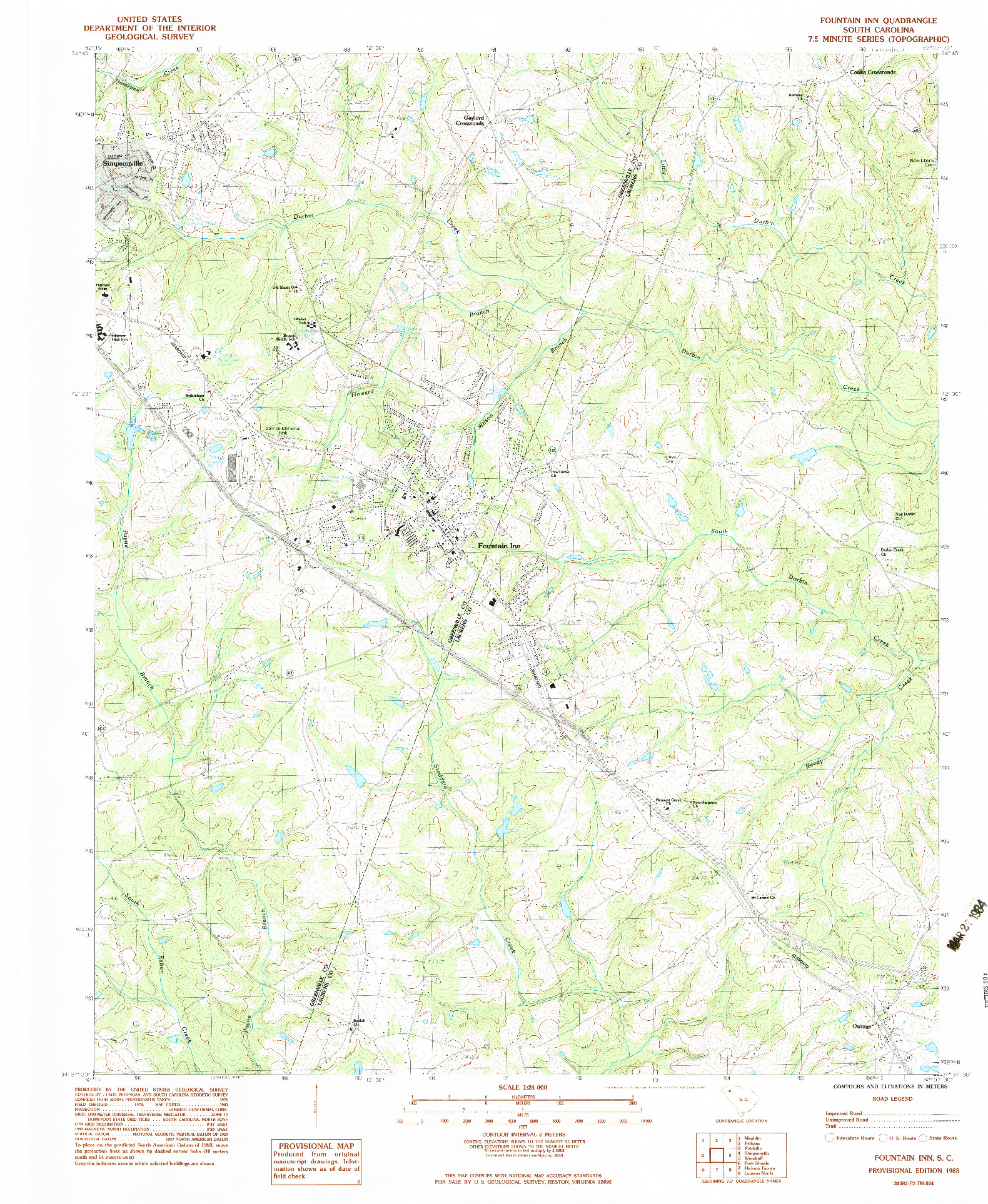 USGS 1:24000-SCALE QUADRANGLE FOR FOUNTAIN INN, SC 1983