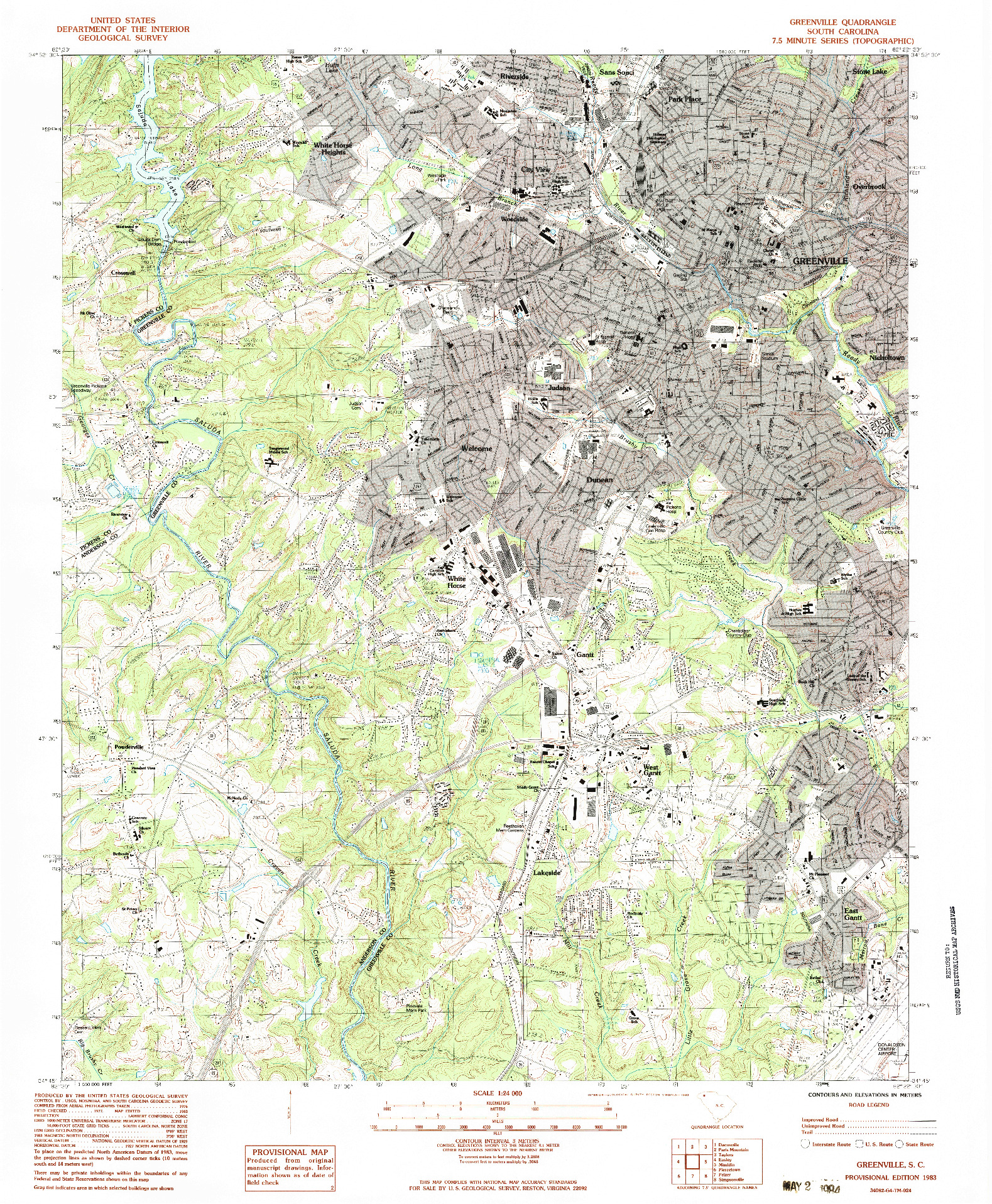 USGS 1:24000-SCALE QUADRANGLE FOR GREENVILLE, SC 1983