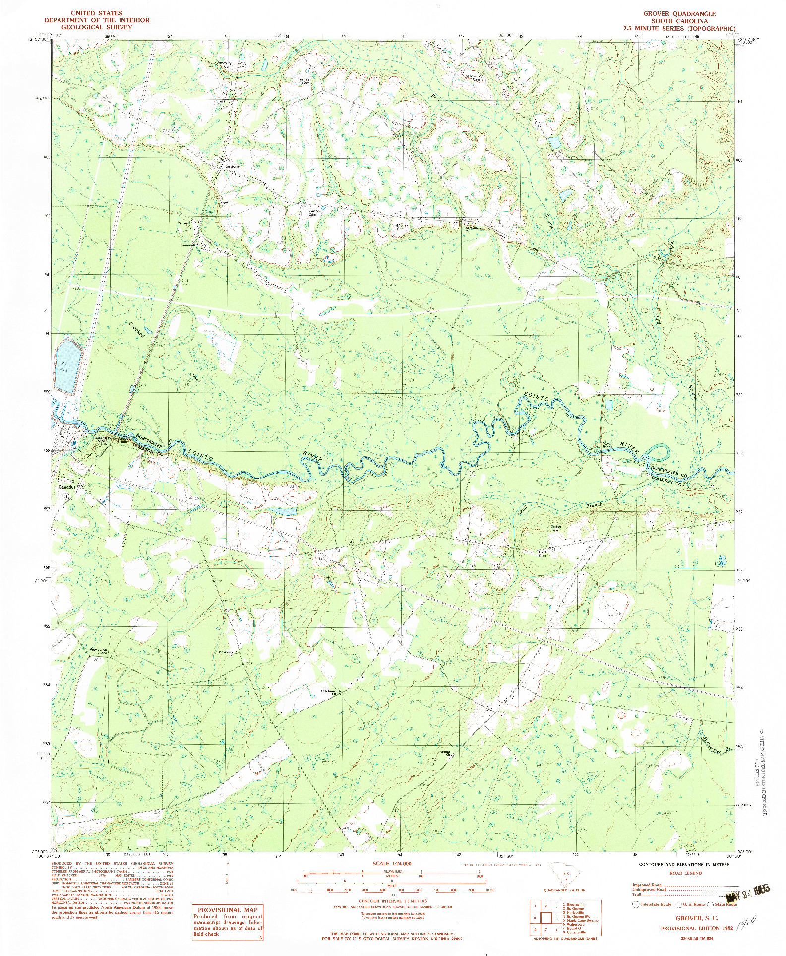 USGS 1:24000-SCALE QUADRANGLE FOR GROVER, SC 1982