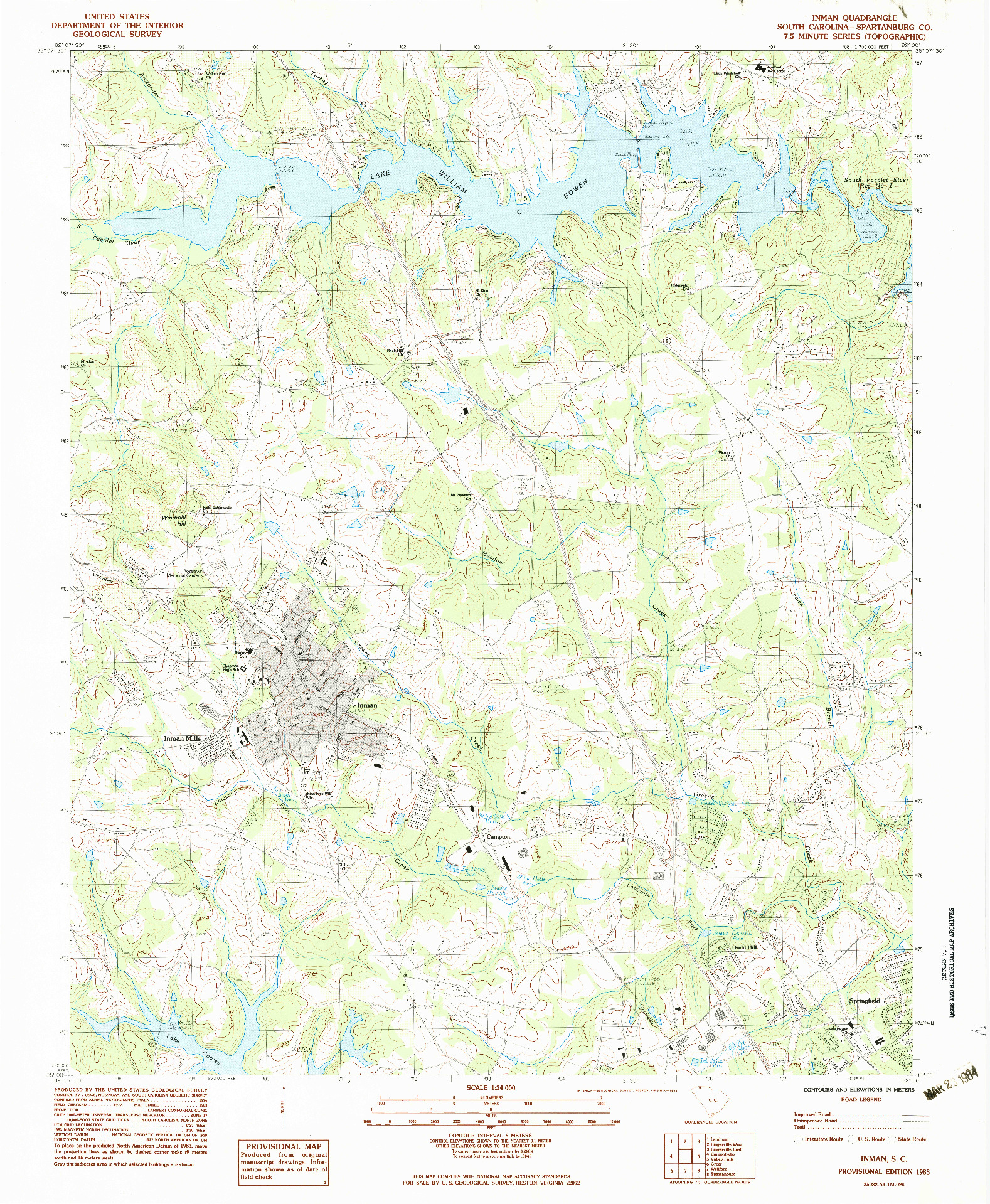 USGS 1:24000-SCALE QUADRANGLE FOR INMAN, SC 1983