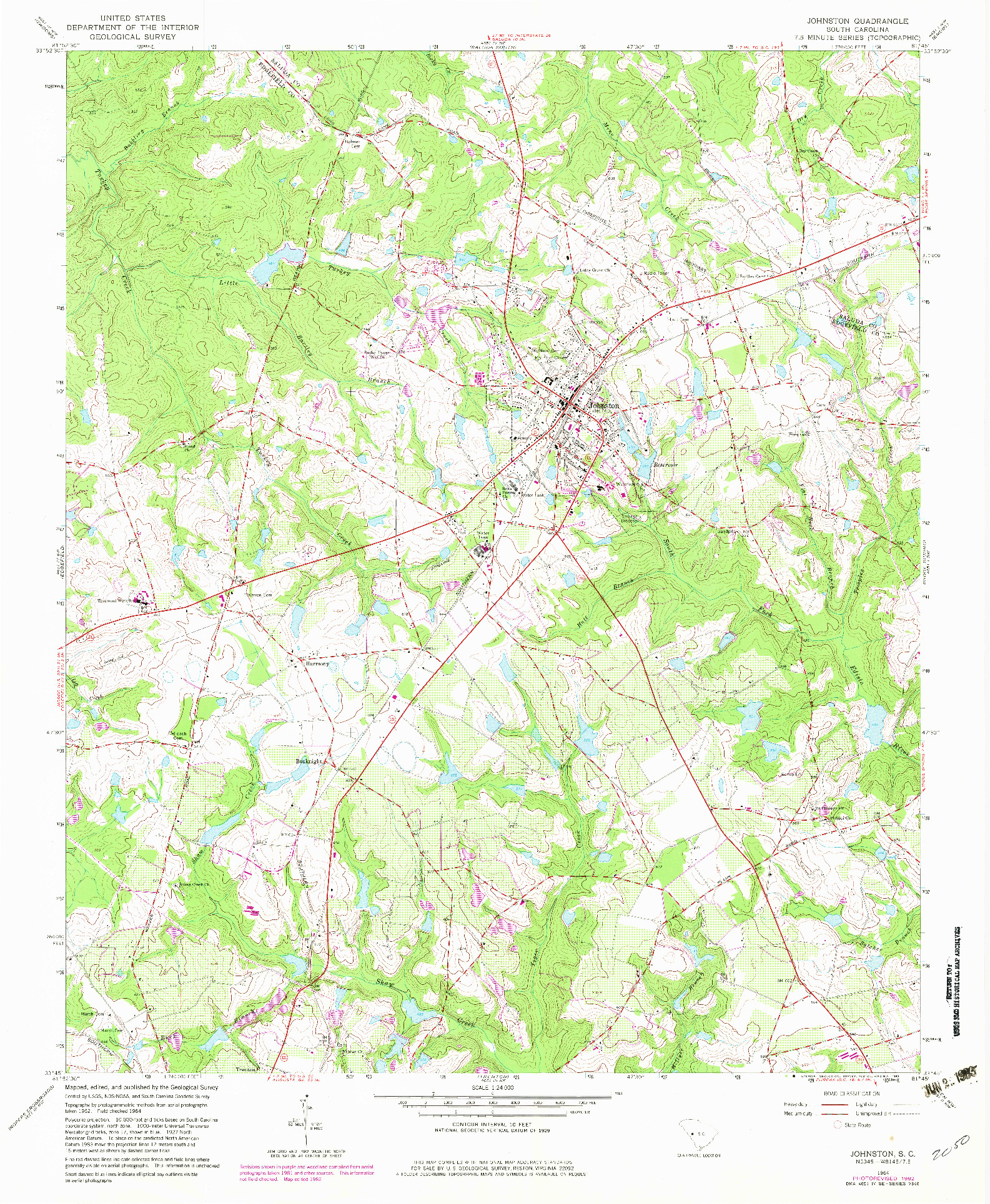 USGS 1:24000-SCALE QUADRANGLE FOR JOHNSTON, SC 1964