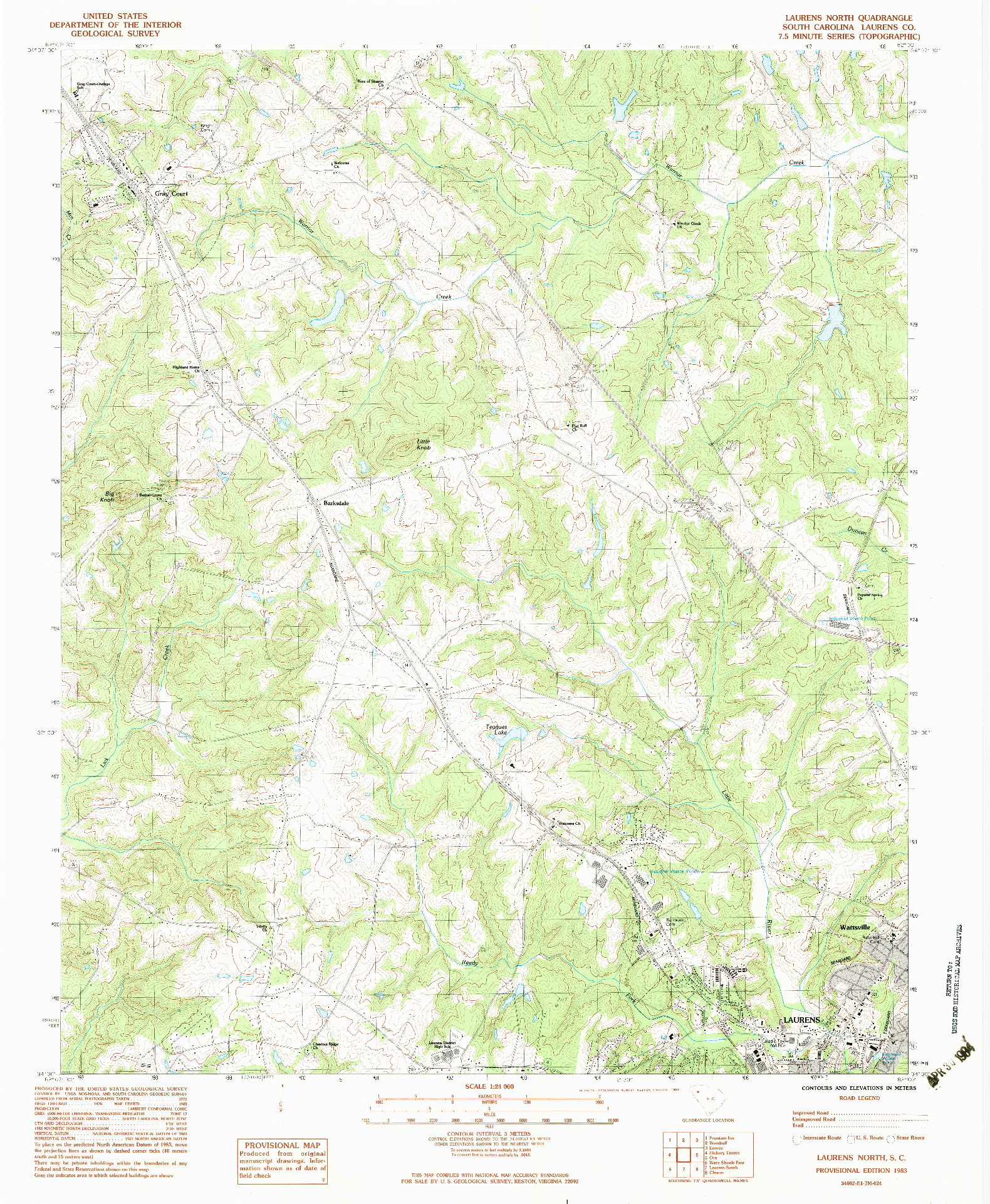USGS 1:24000-SCALE QUADRANGLE FOR LAURENS NORTH, SC 1983
