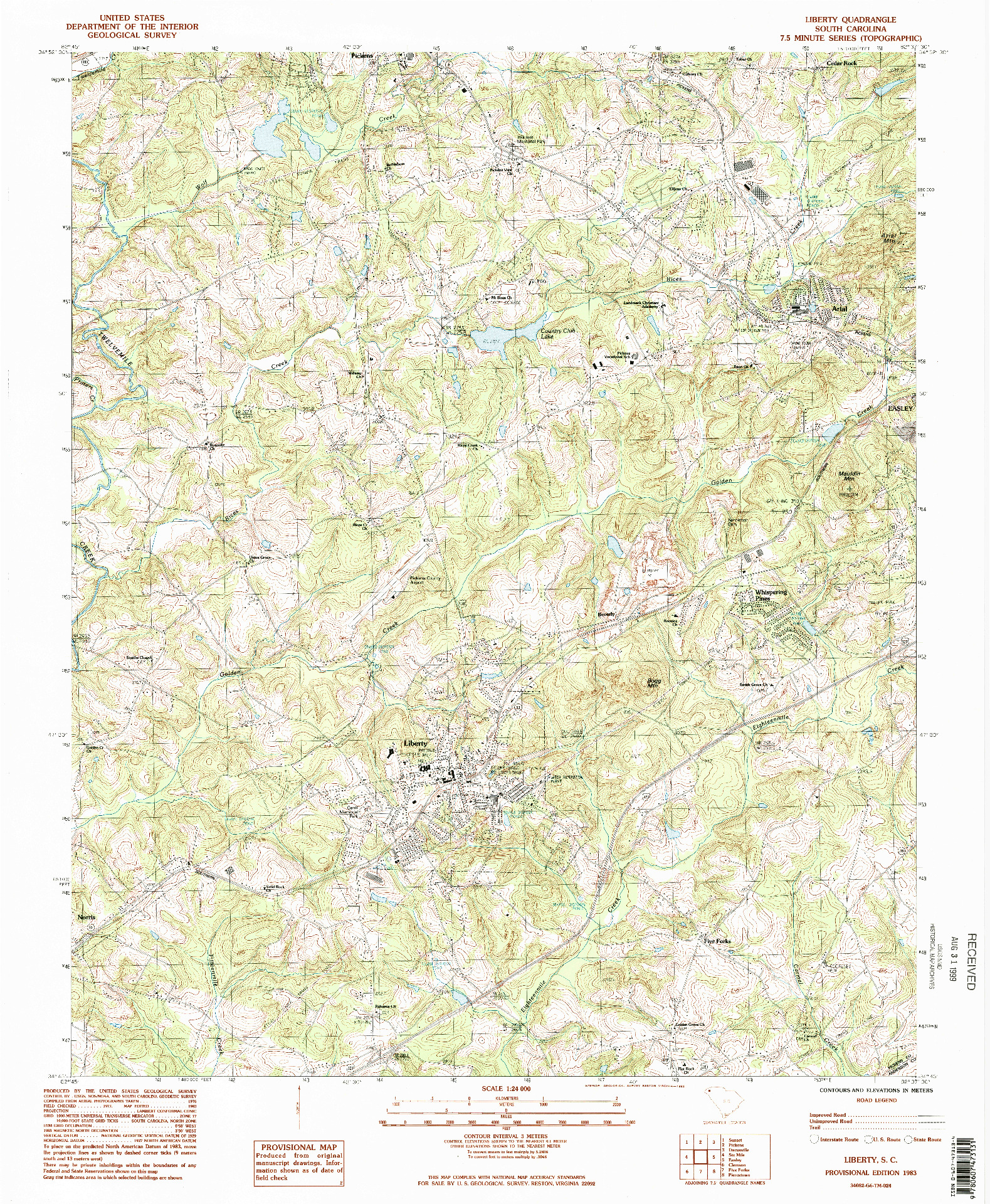 USGS 1:24000-SCALE QUADRANGLE FOR LIBERTY, SC 1983