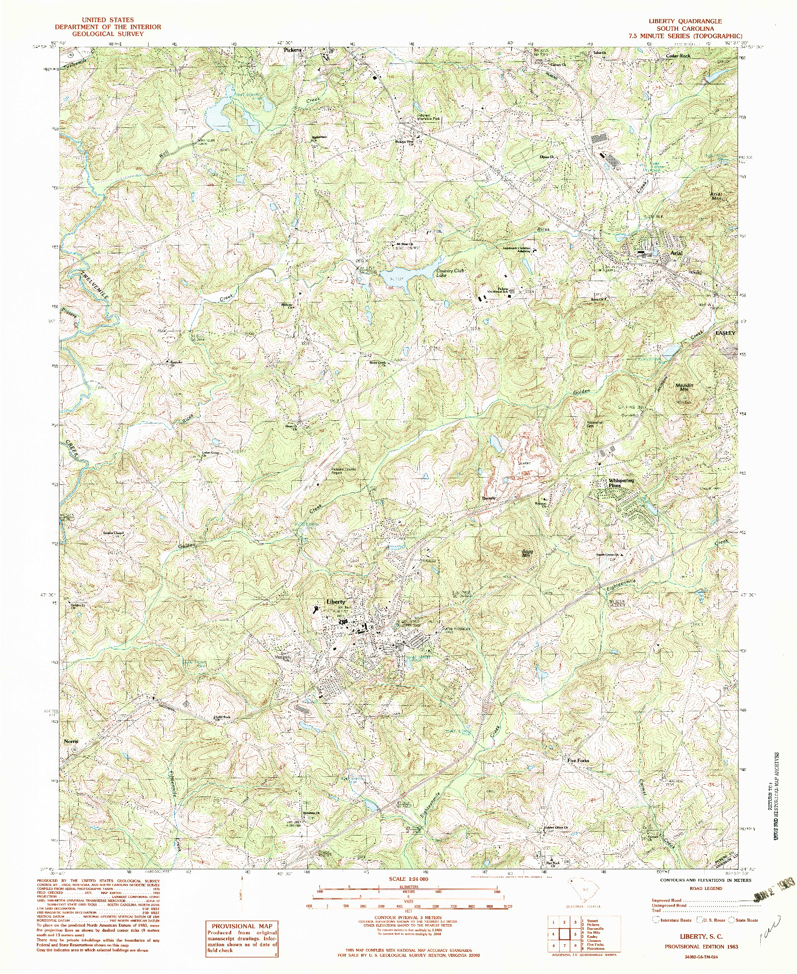 USGS 1:24000-SCALE QUADRANGLE FOR LIBERTY, SC 1983