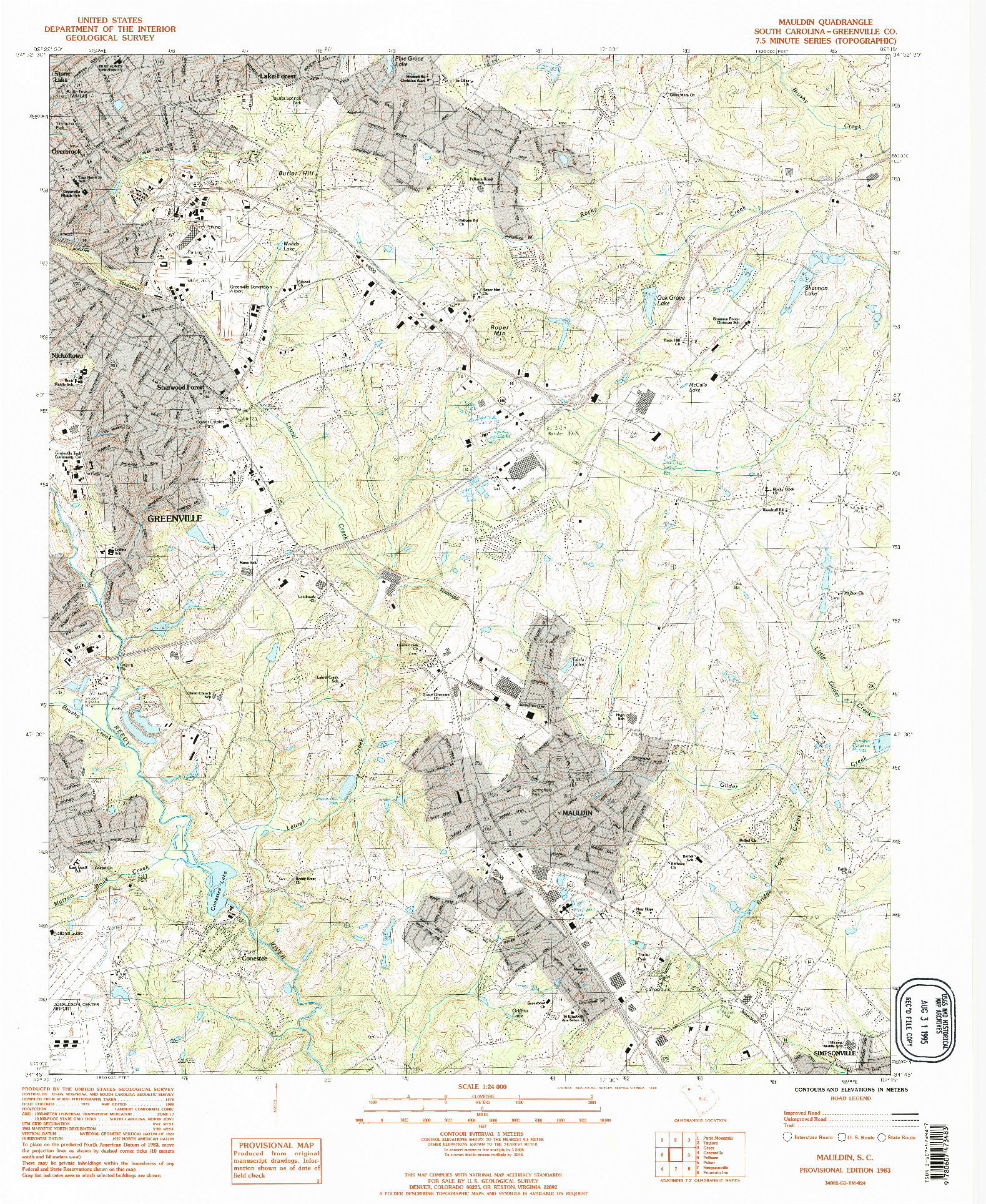 USGS 1:24000-SCALE QUADRANGLE FOR MAULDIN, SC 1983