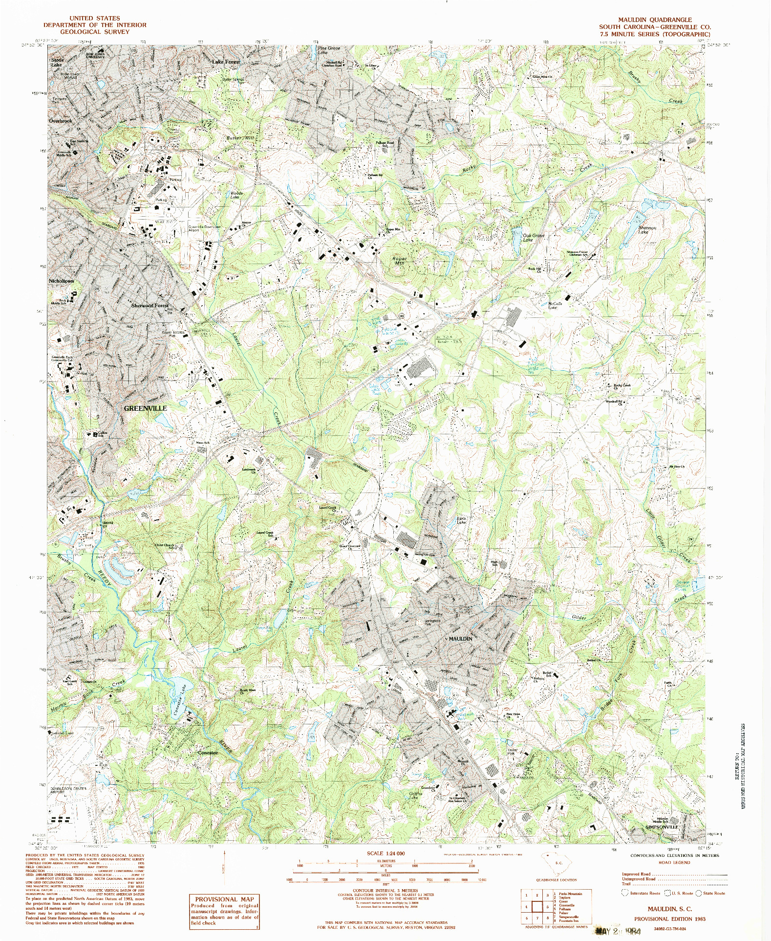 USGS 1:24000-SCALE QUADRANGLE FOR MAULDIN, SC 1983