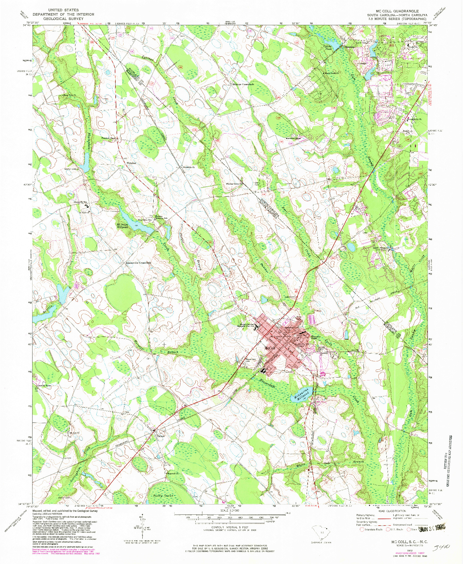 USGS 1:24000-SCALE QUADRANGLE FOR MC COLL, SC 1972