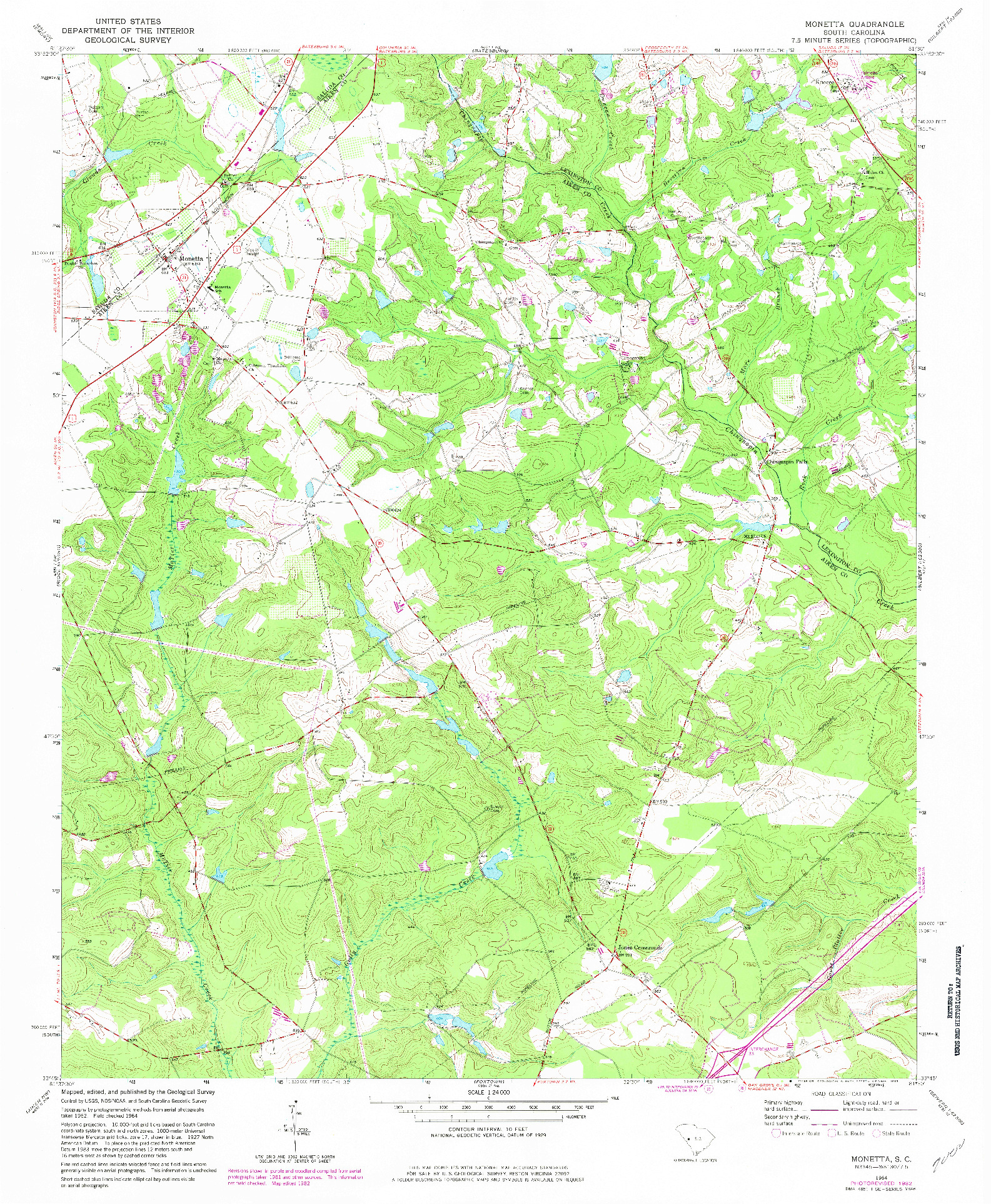 USGS 1:24000-SCALE QUADRANGLE FOR MONETTA, SC 1964