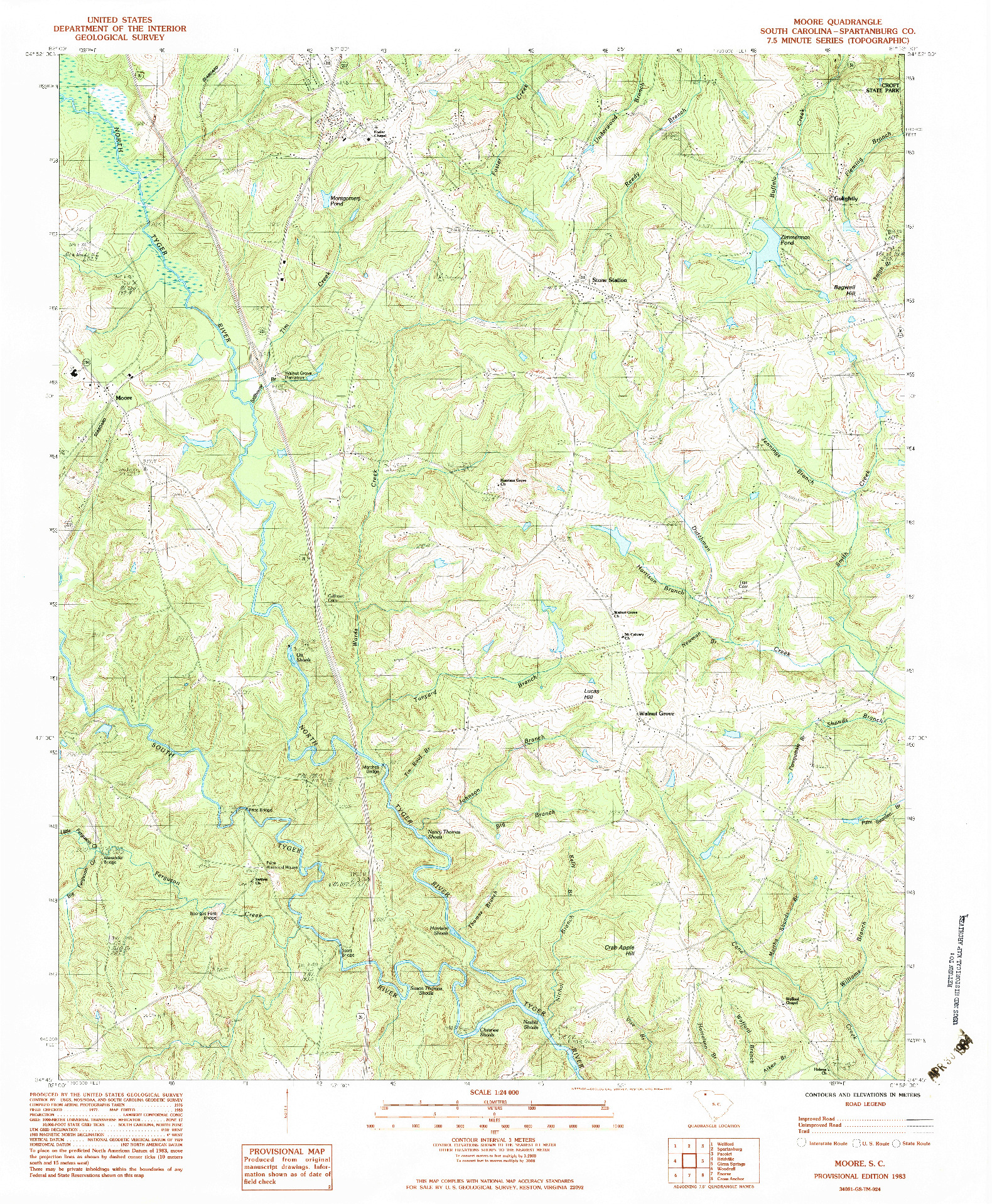 USGS 1:24000-SCALE QUADRANGLE FOR MOORE, SC 1983