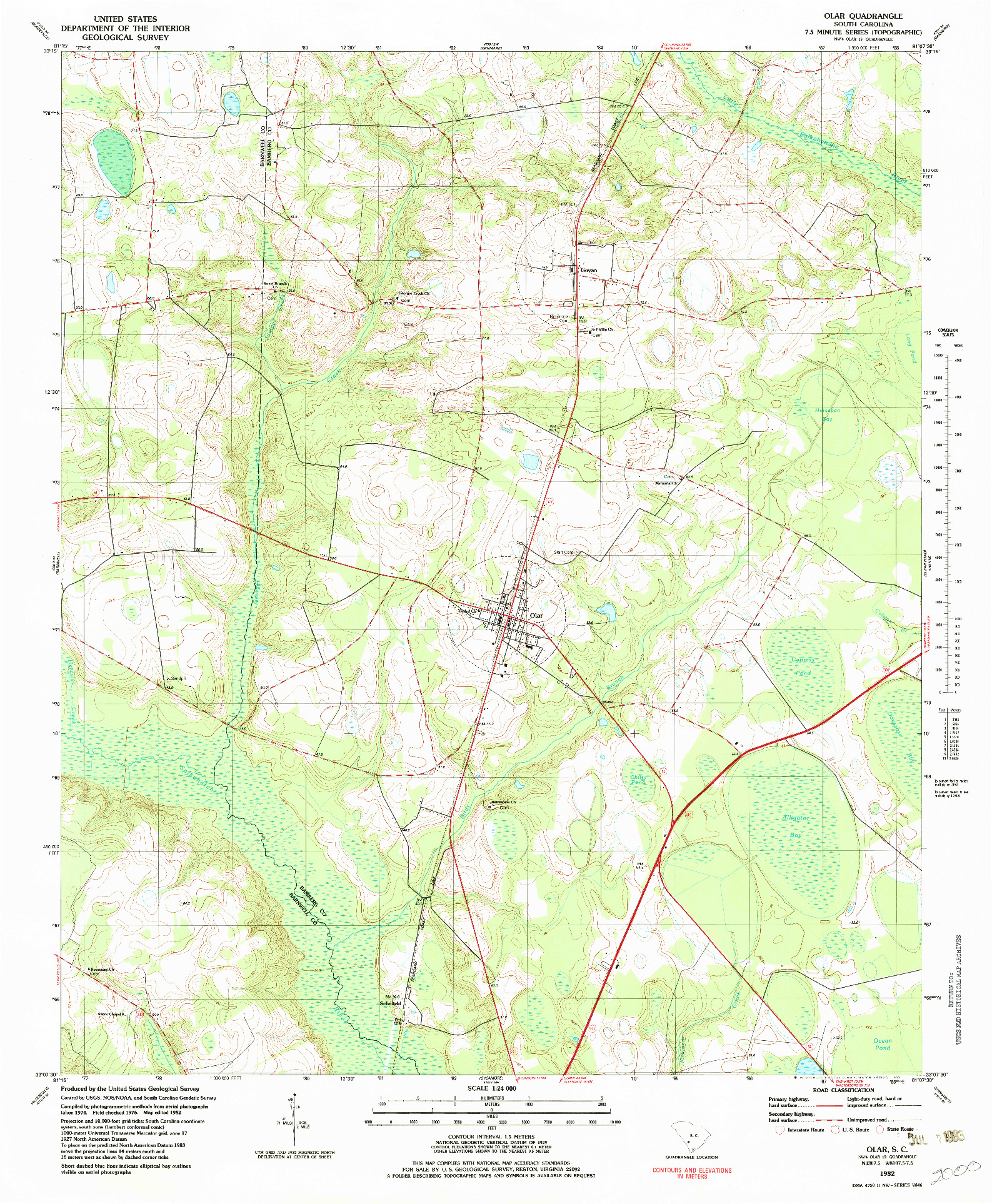 USGS 1:24000-SCALE QUADRANGLE FOR OLAR, SC 1982