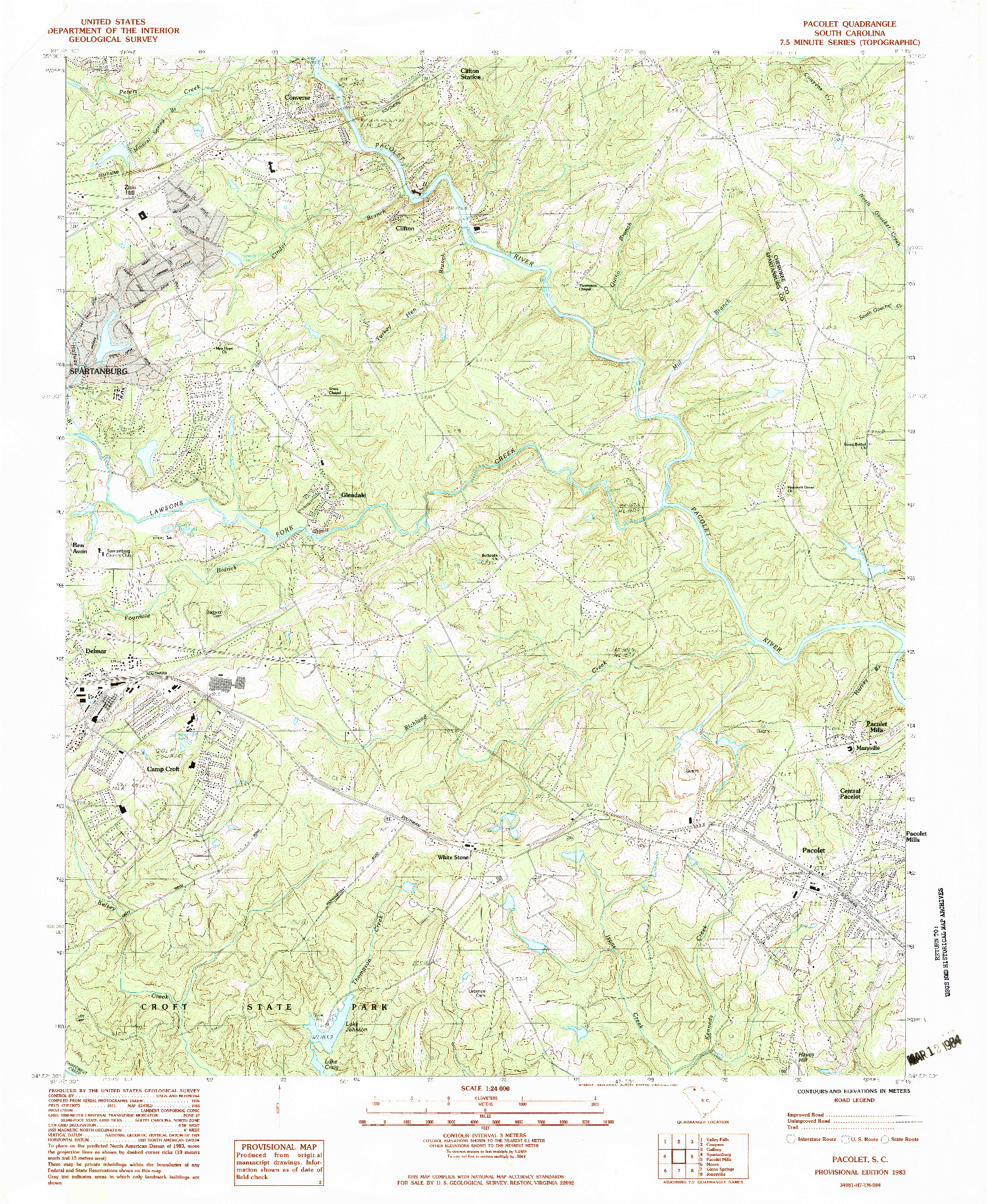 USGS 1:24000-SCALE QUADRANGLE FOR PACOLET, SC 1983