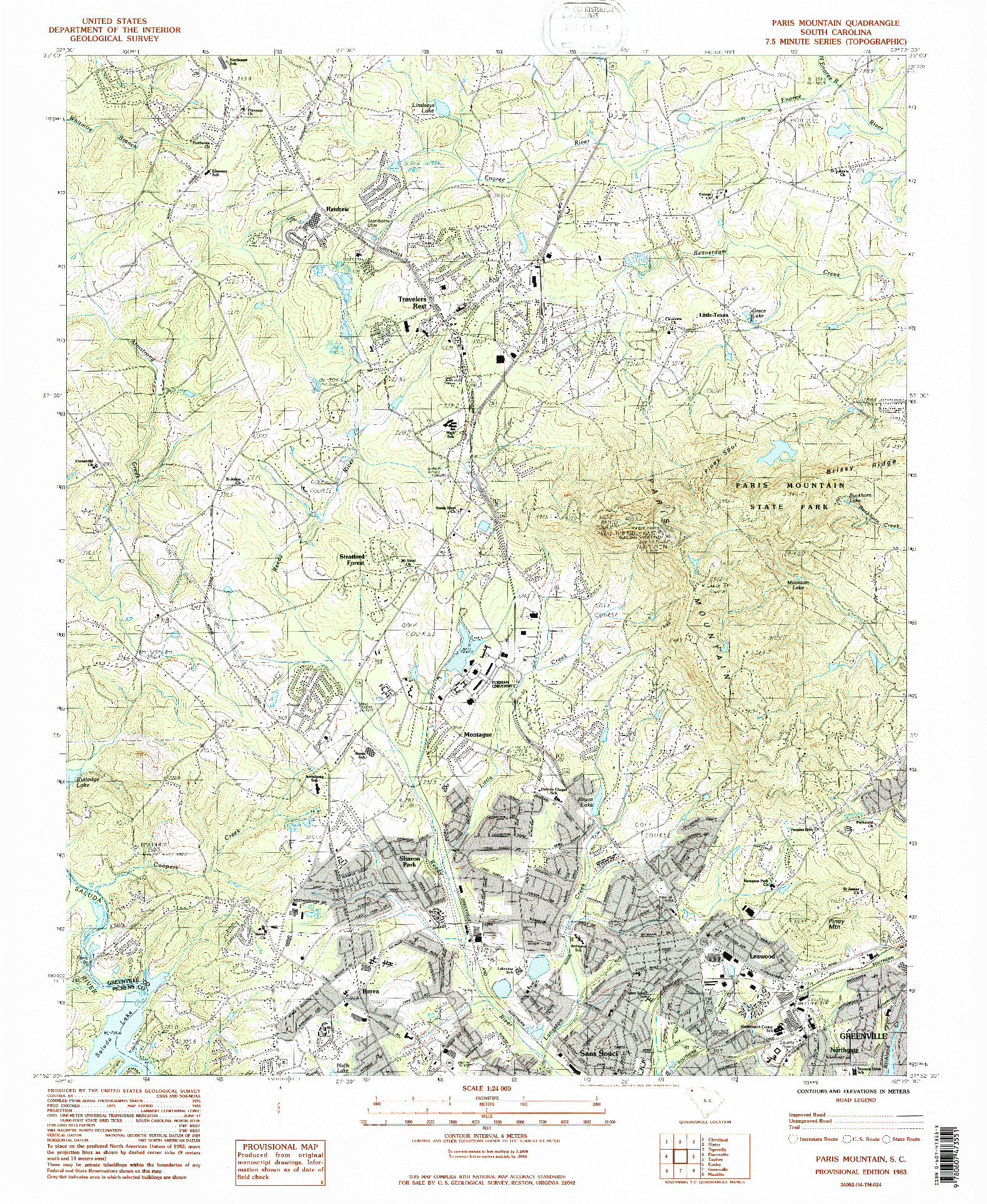 USGS 1:24000-SCALE QUADRANGLE FOR PARIS MOUNTAIN, SC 1983