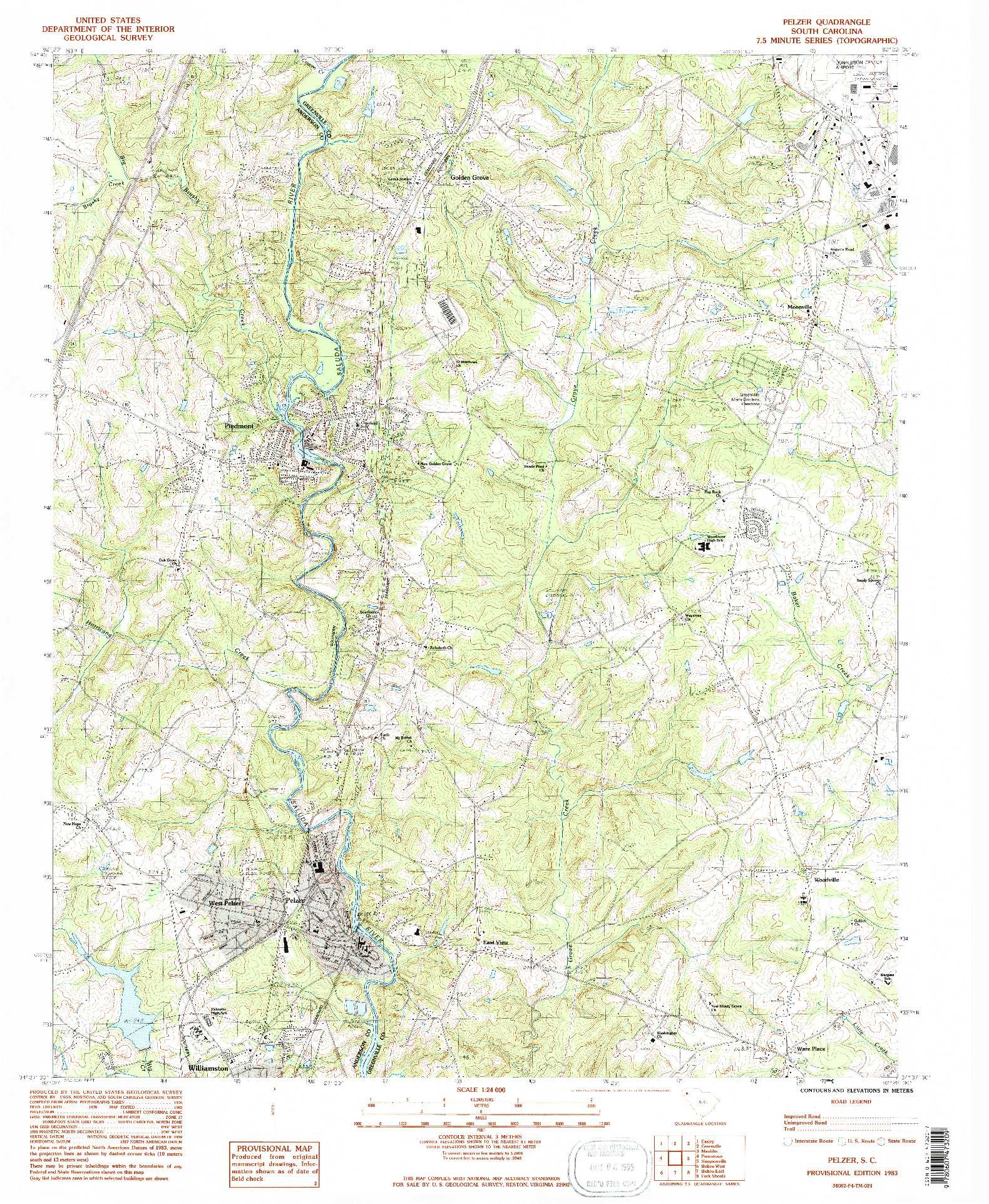 USGS 1:24000-SCALE QUADRANGLE FOR PELZER, SC 1983