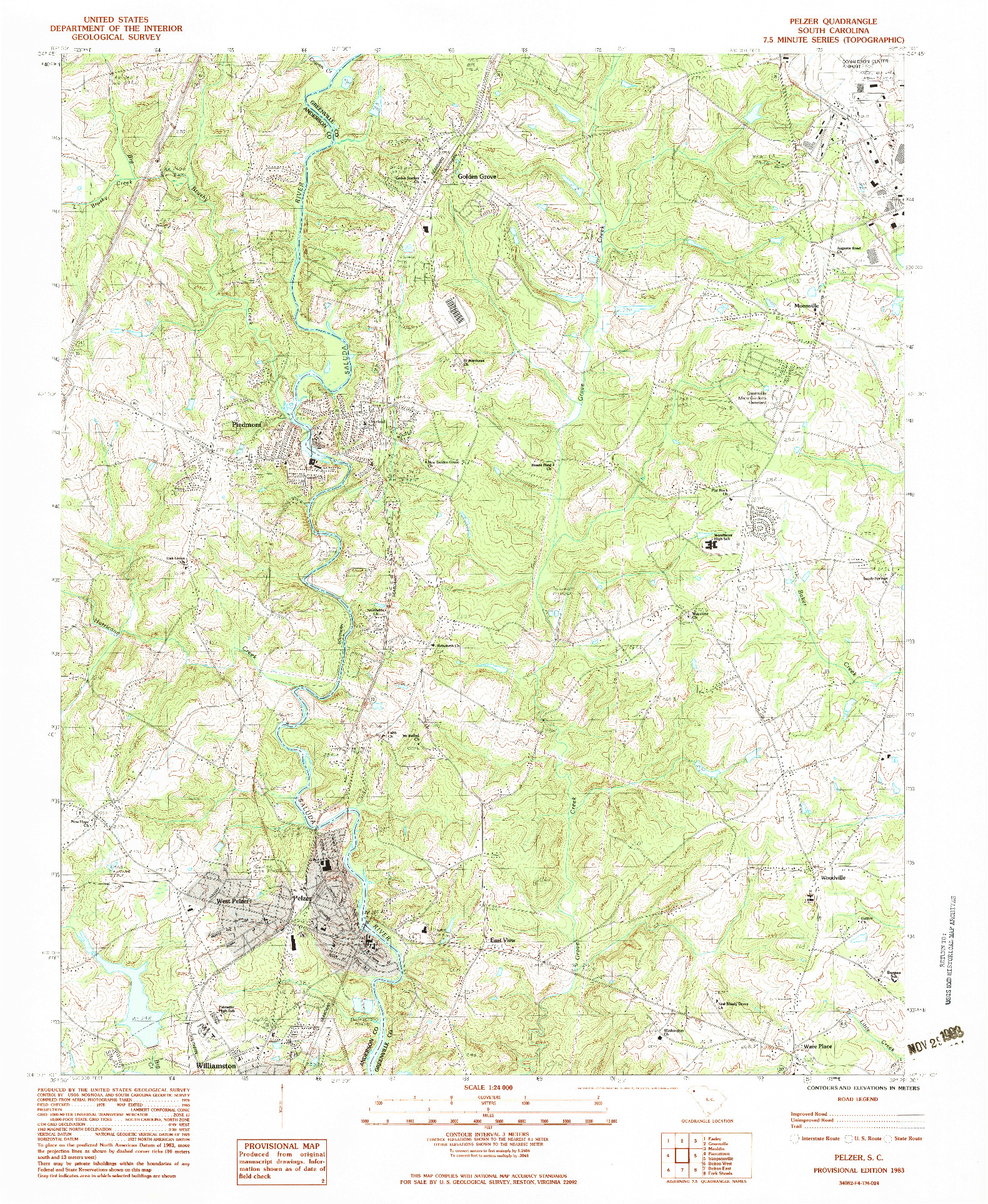 USGS 1:24000-SCALE QUADRANGLE FOR PELZER, SC 1983