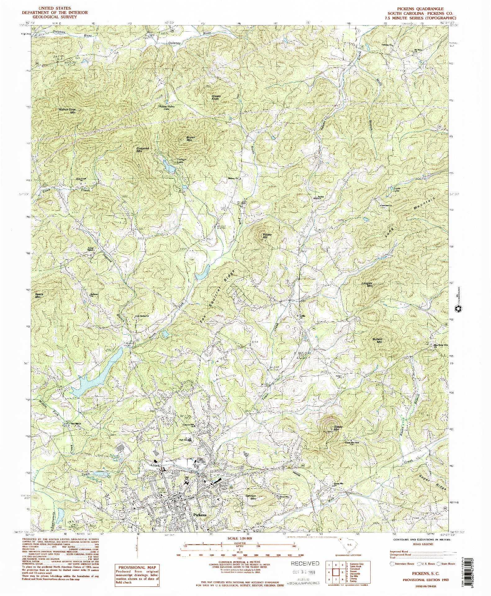 USGS 1:24000-SCALE QUADRANGLE FOR PICKENS, SC 1983