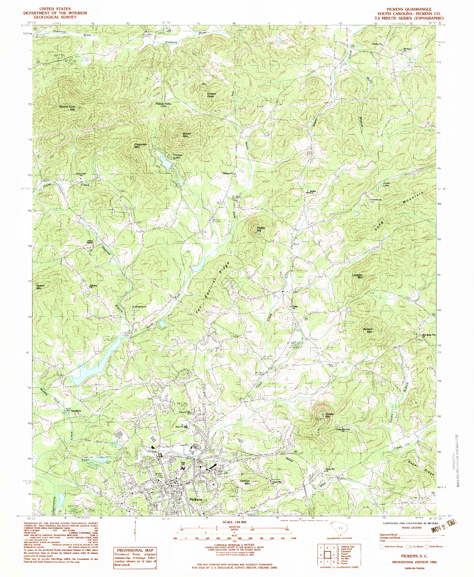 USGS 1:24000-SCALE QUADRANGLE FOR PICKENS, SC 1983