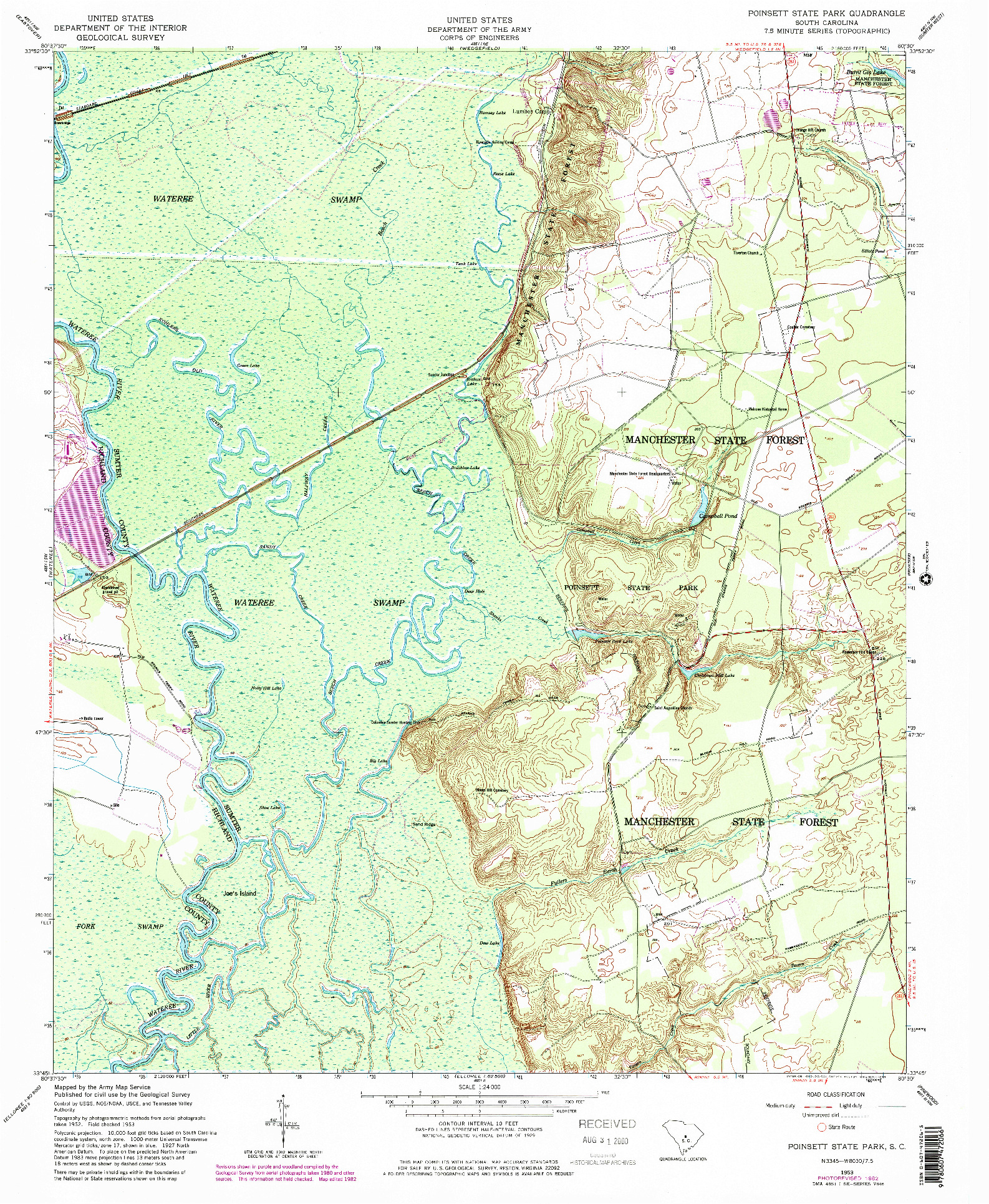 USGS 1:24000-SCALE QUADRANGLE FOR POINSETT STATE PARK, SC 1953