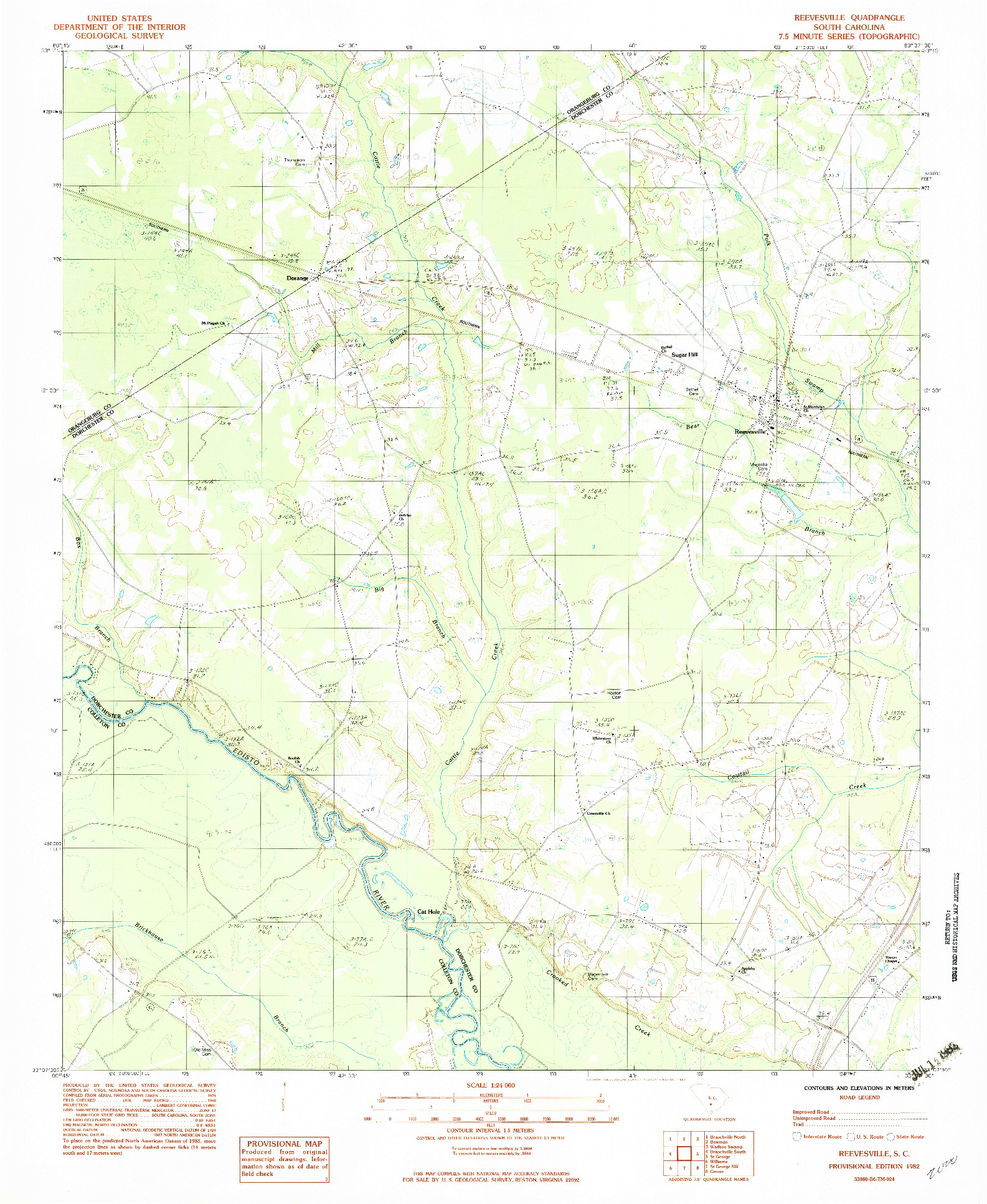 USGS 1:24000-SCALE QUADRANGLE FOR REEVESVILLE, SC 1982