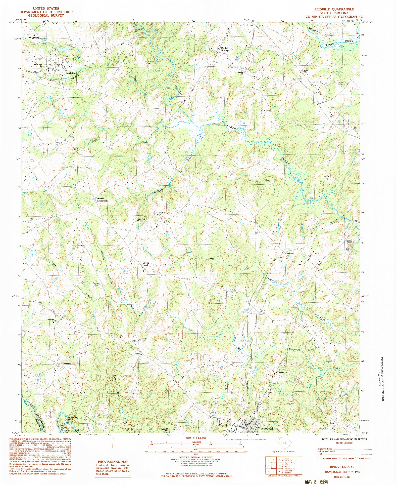 USGS 1:24000-SCALE QUADRANGLE FOR REIDVILLE, SC 1983