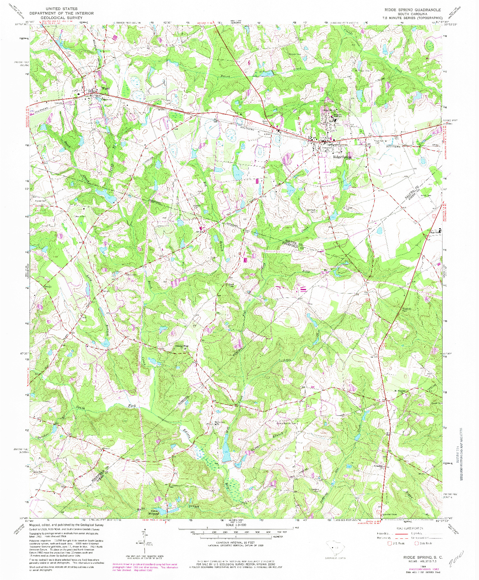 USGS 1:24000-SCALE QUADRANGLE FOR RIDGE SPRING, SC 1964