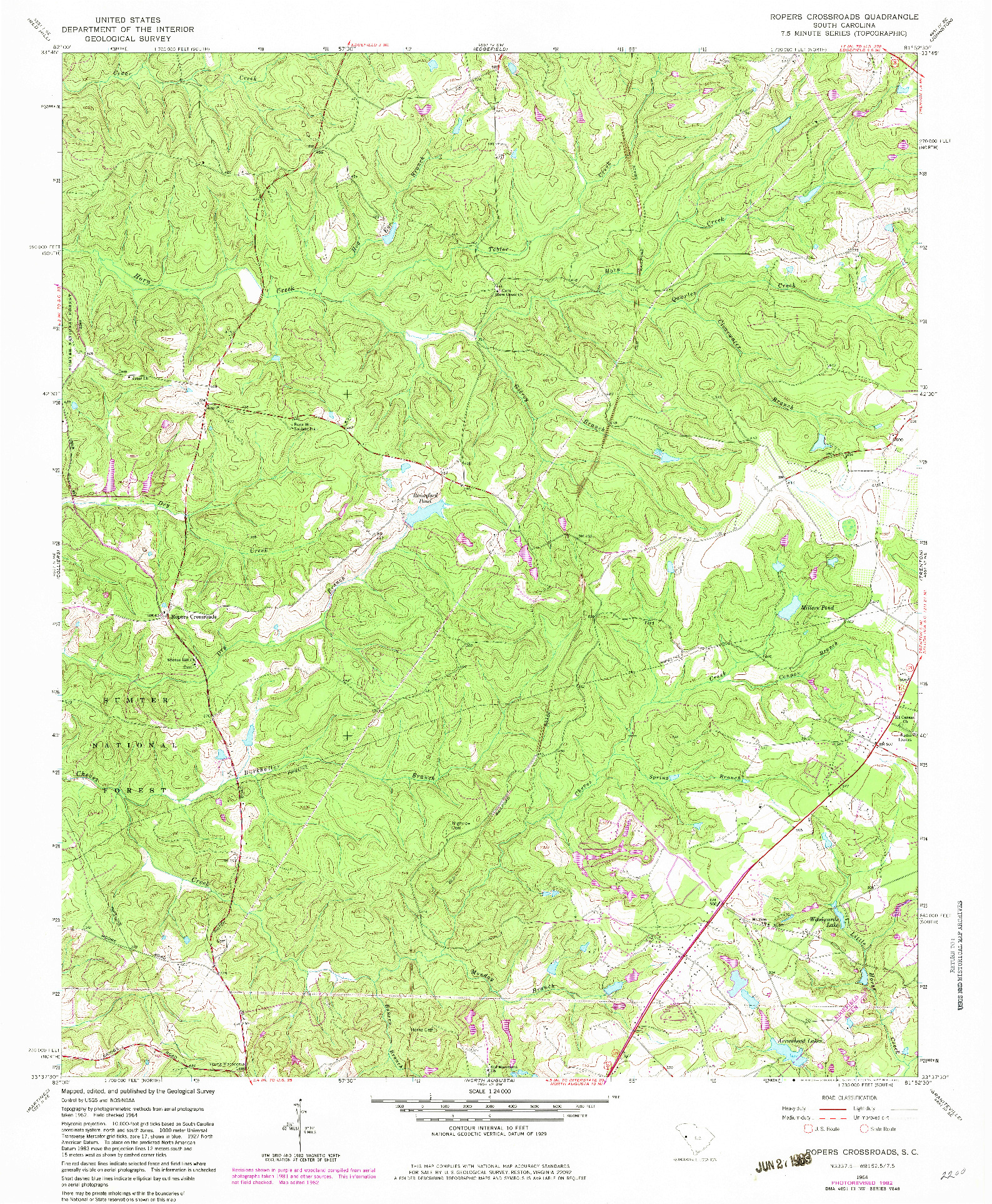 USGS 1:24000-SCALE QUADRANGLE FOR ROPERS CROSSROADS, SC 1964