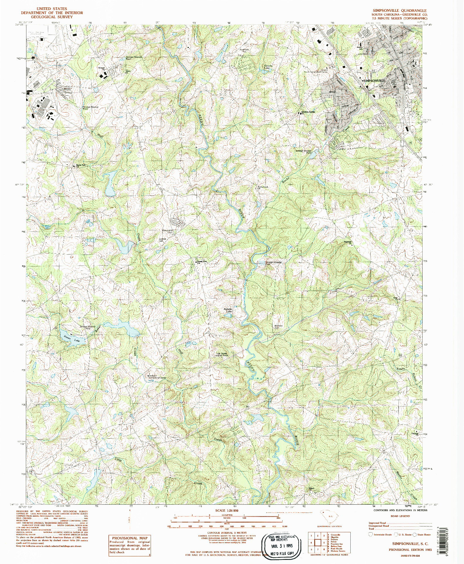 USGS 1:24000-SCALE QUADRANGLE FOR SIMPSONVILLE, SC 1983