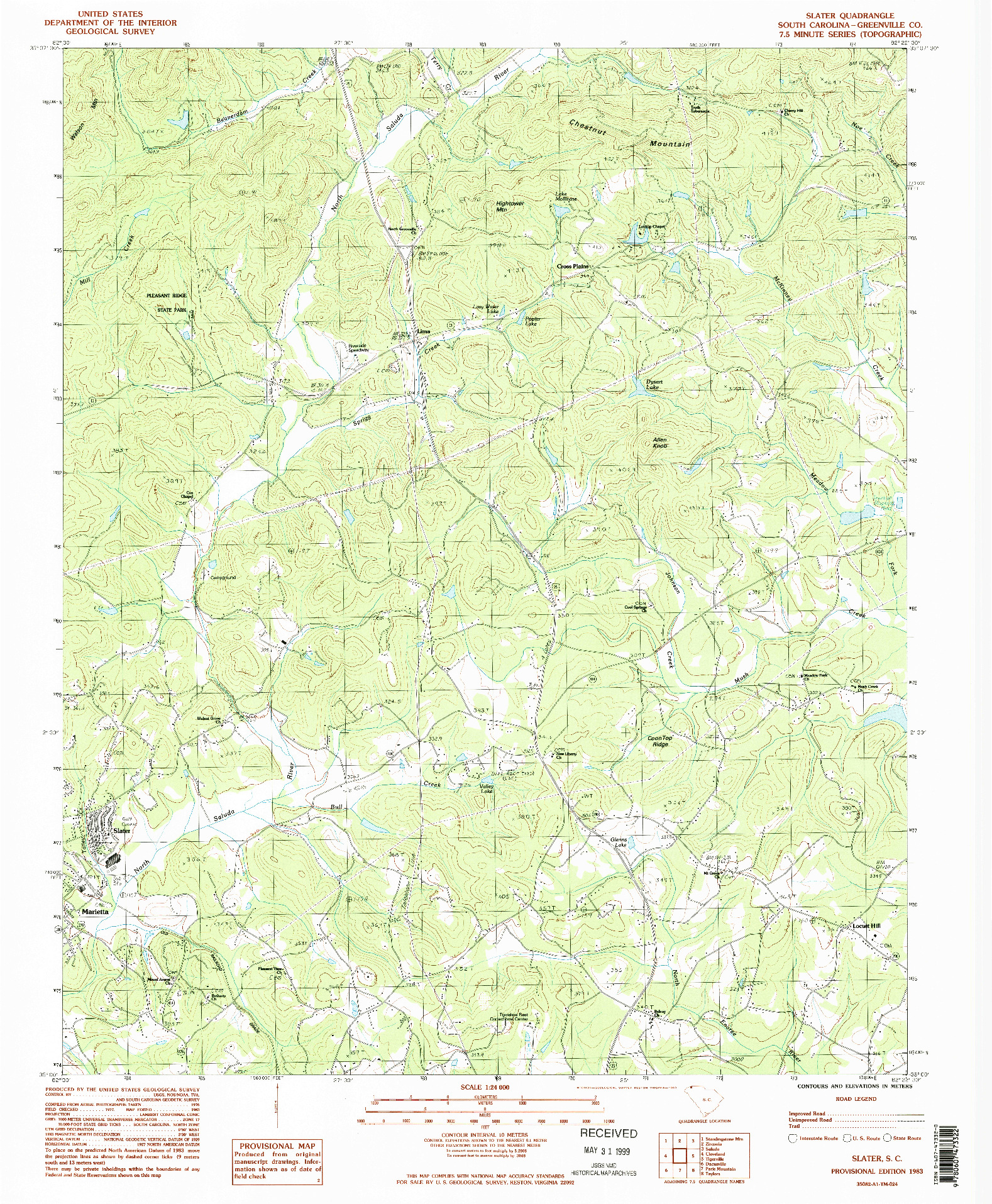 USGS 1:24000-SCALE QUADRANGLE FOR SLATER, SC 1983