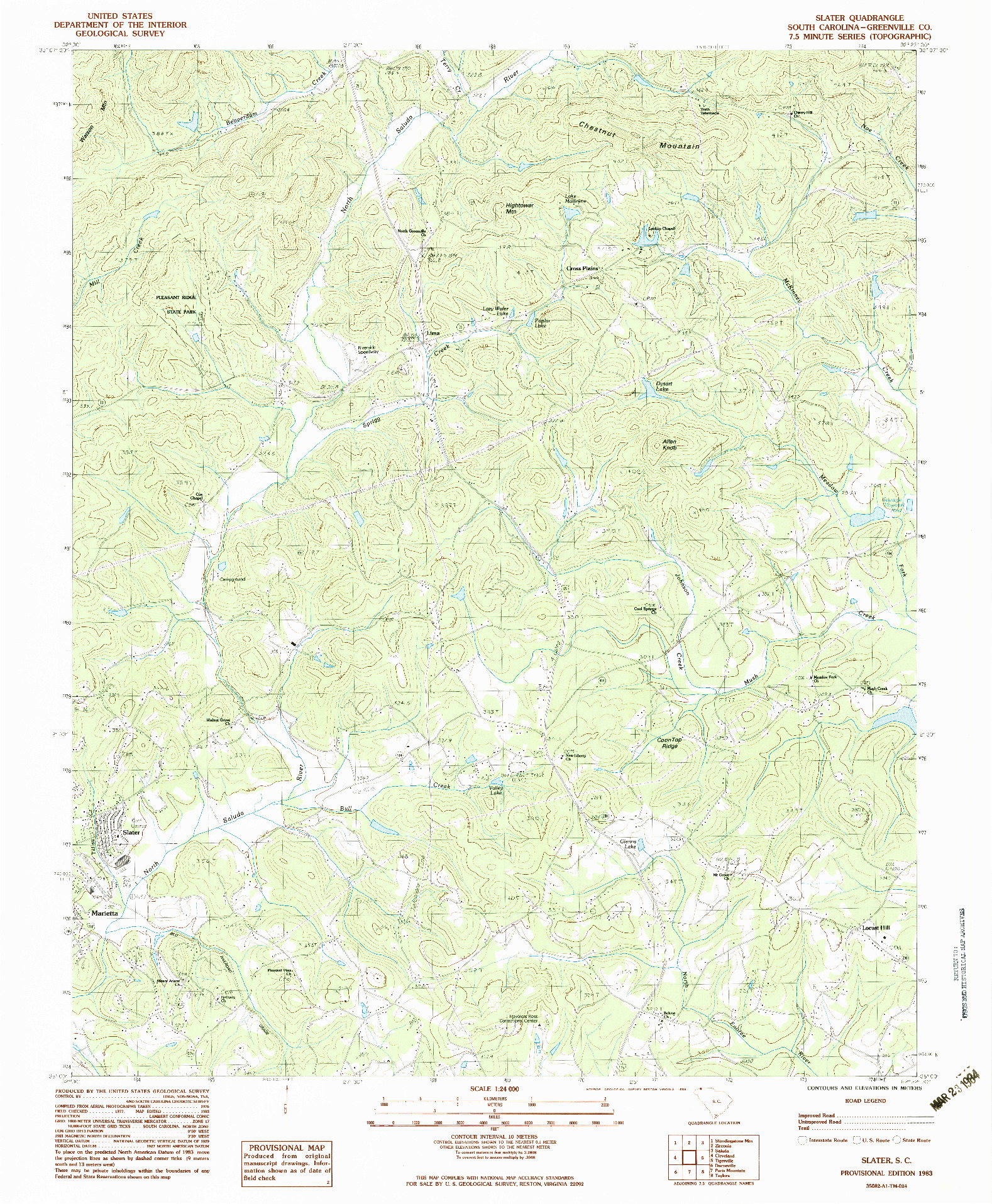 USGS 1:24000-SCALE QUADRANGLE FOR SLATER, SC 1983