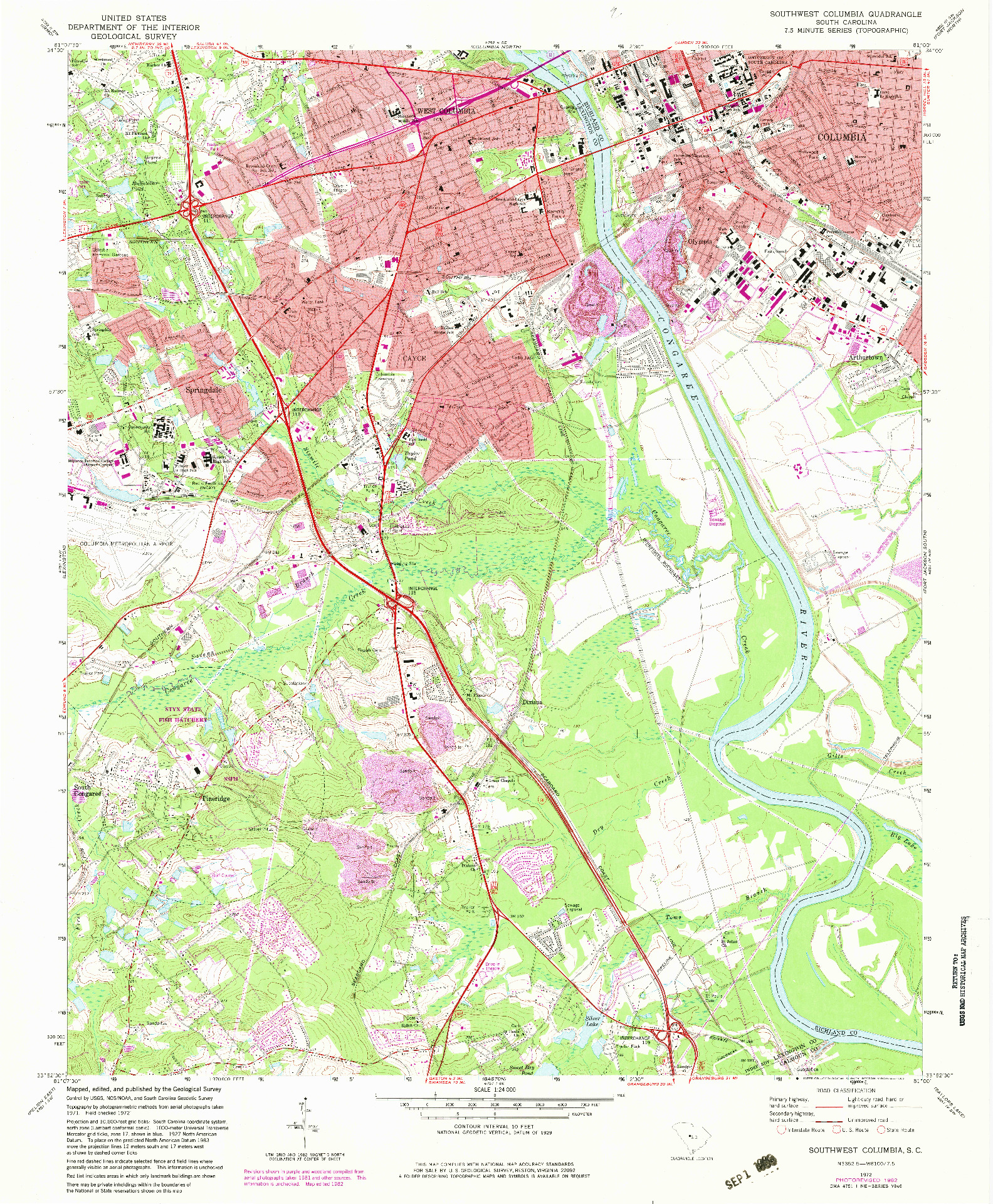 USGS 1:24000-SCALE QUADRANGLE FOR SOUTHWEST COLUMBIA, SC 1972