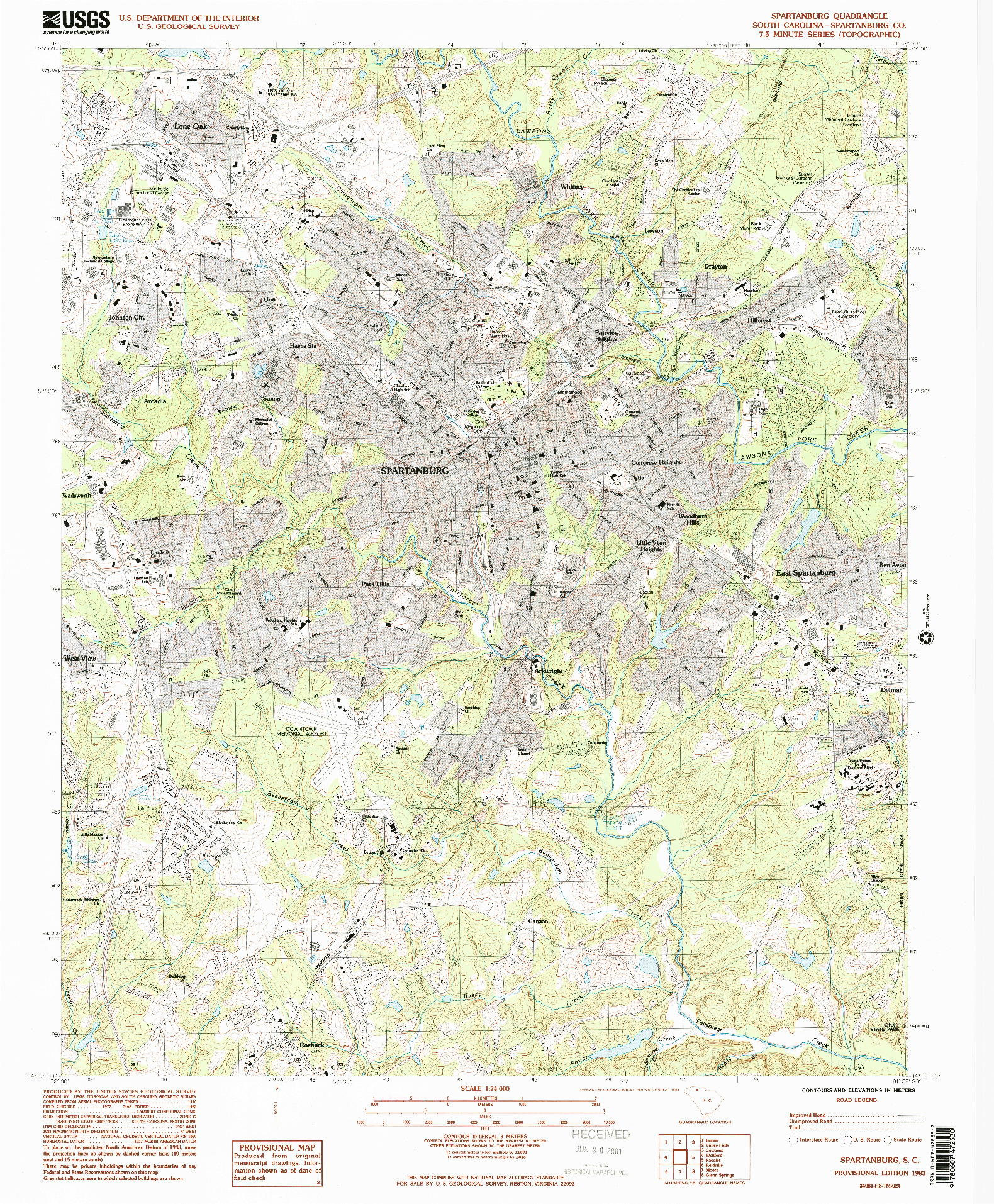 USGS 1:24000-SCALE QUADRANGLE FOR SPARTANBURG, SC 1983