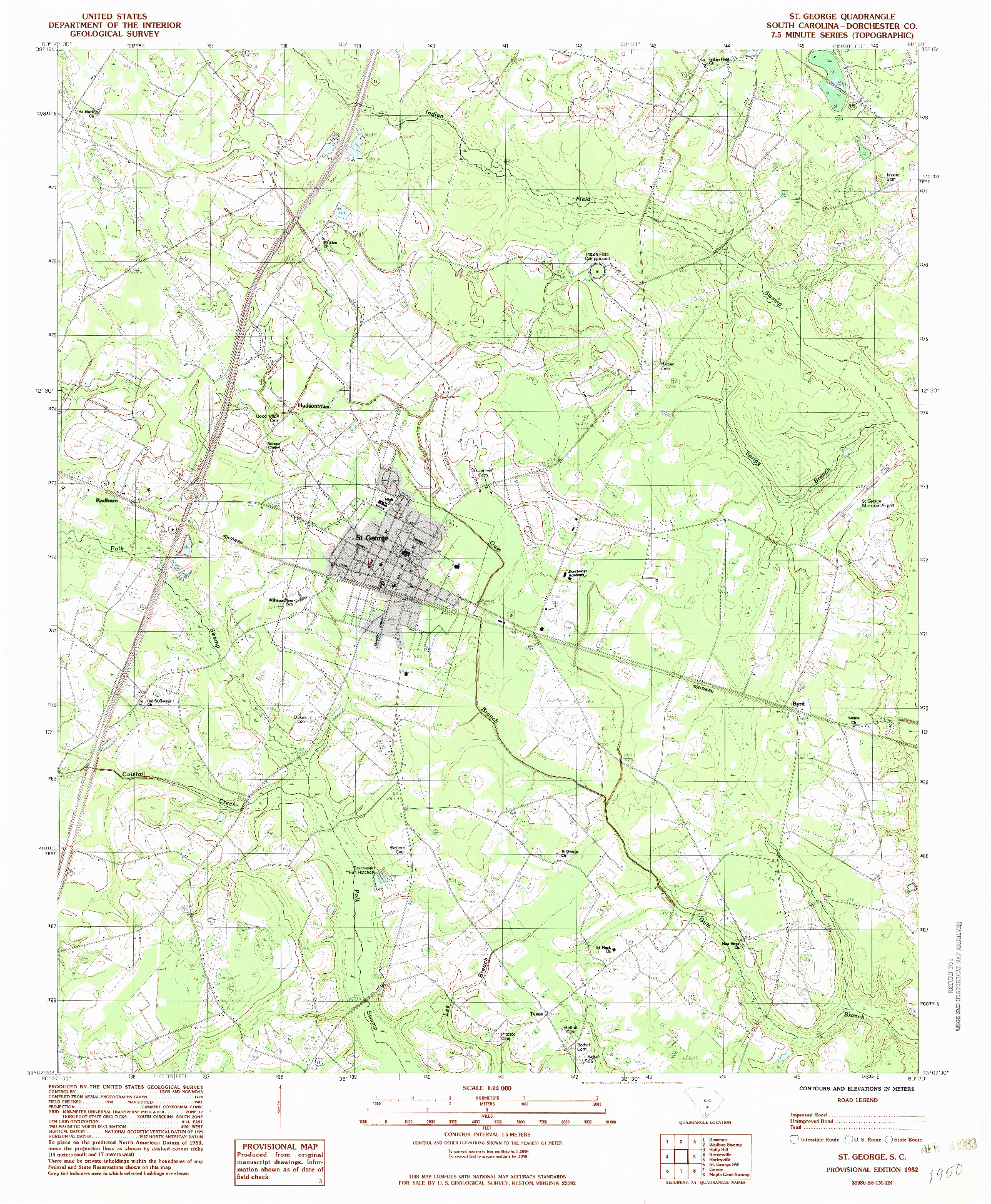 USGS 1:24000-SCALE QUADRANGLE FOR ST. GEORGE, SC 1982