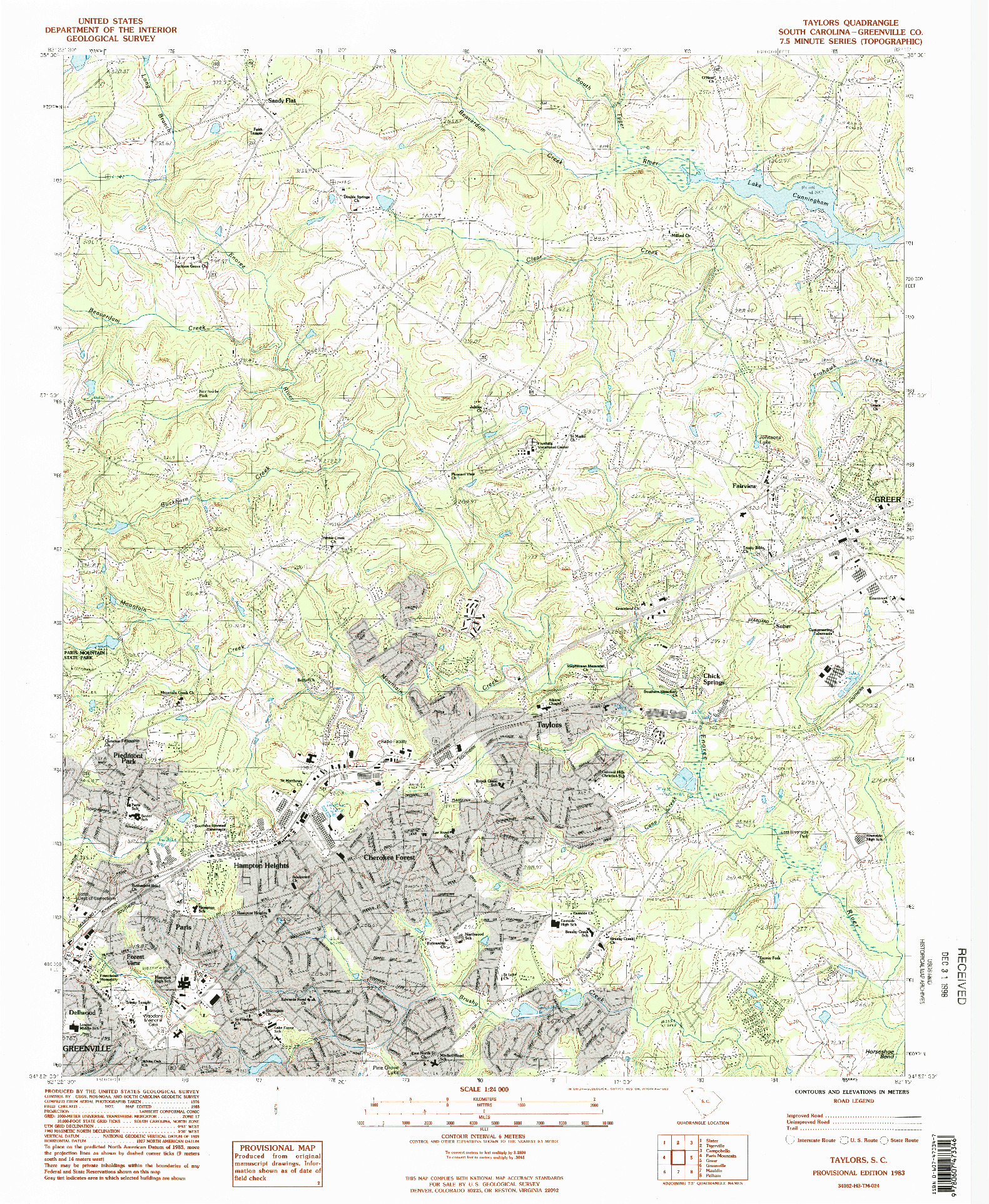 USGS 1:24000-SCALE QUADRANGLE FOR TAYLORS, SC 1983