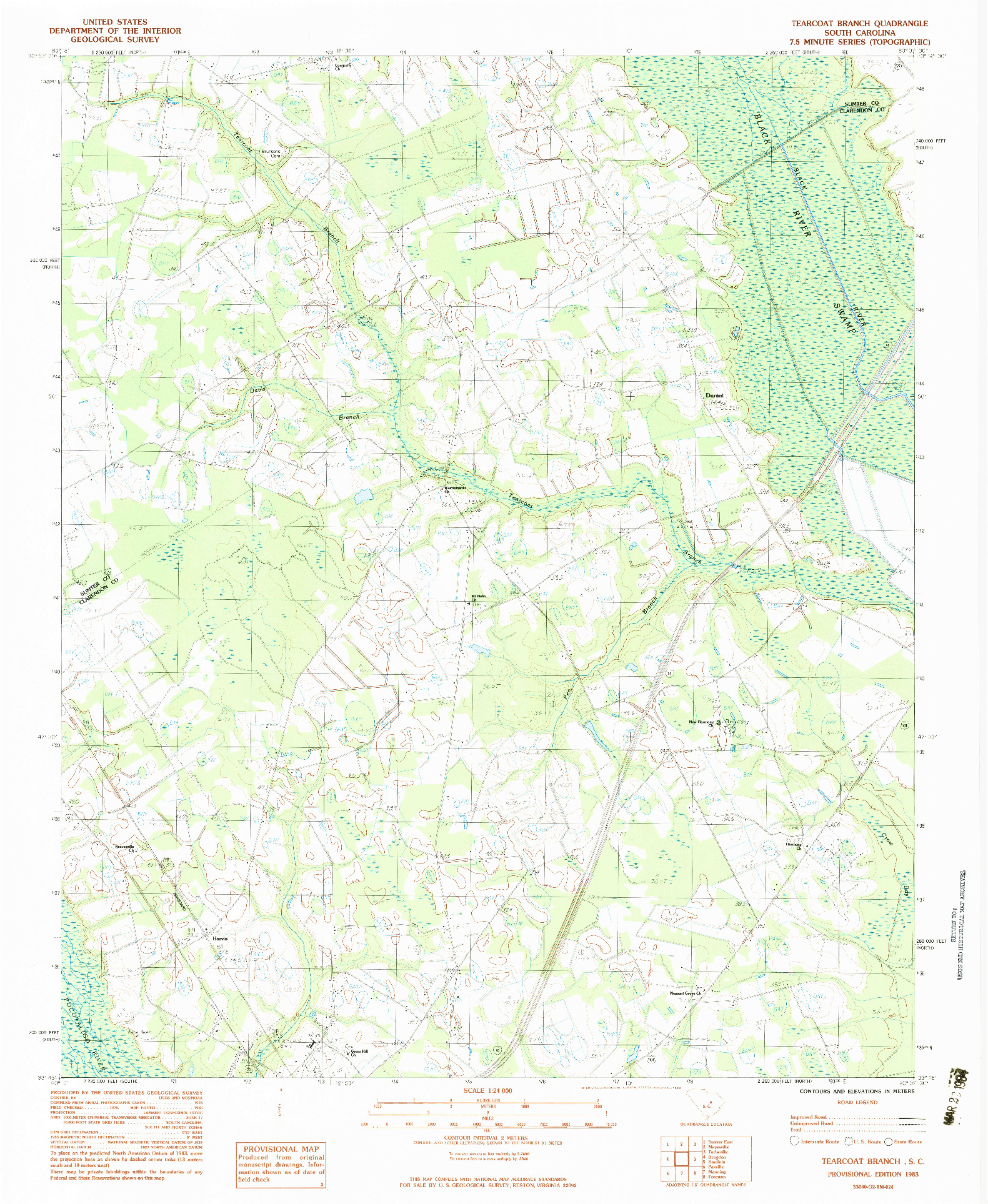 USGS 1:24000-SCALE QUADRANGLE FOR TEARCOAT BRANCH, SC 1983