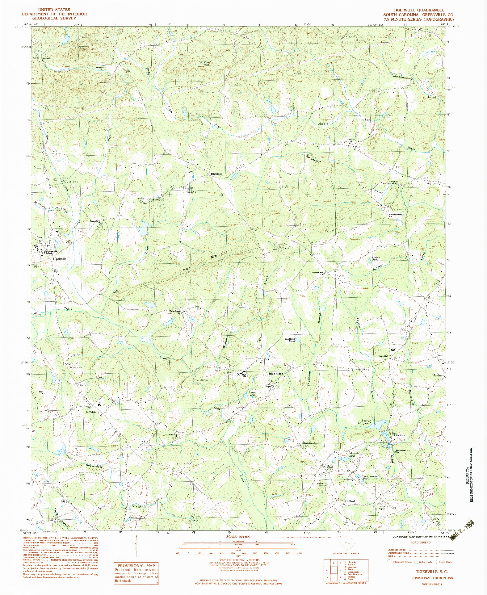 USGS 1:24000-SCALE QUADRANGLE FOR TIGERVILLE, SC 1983