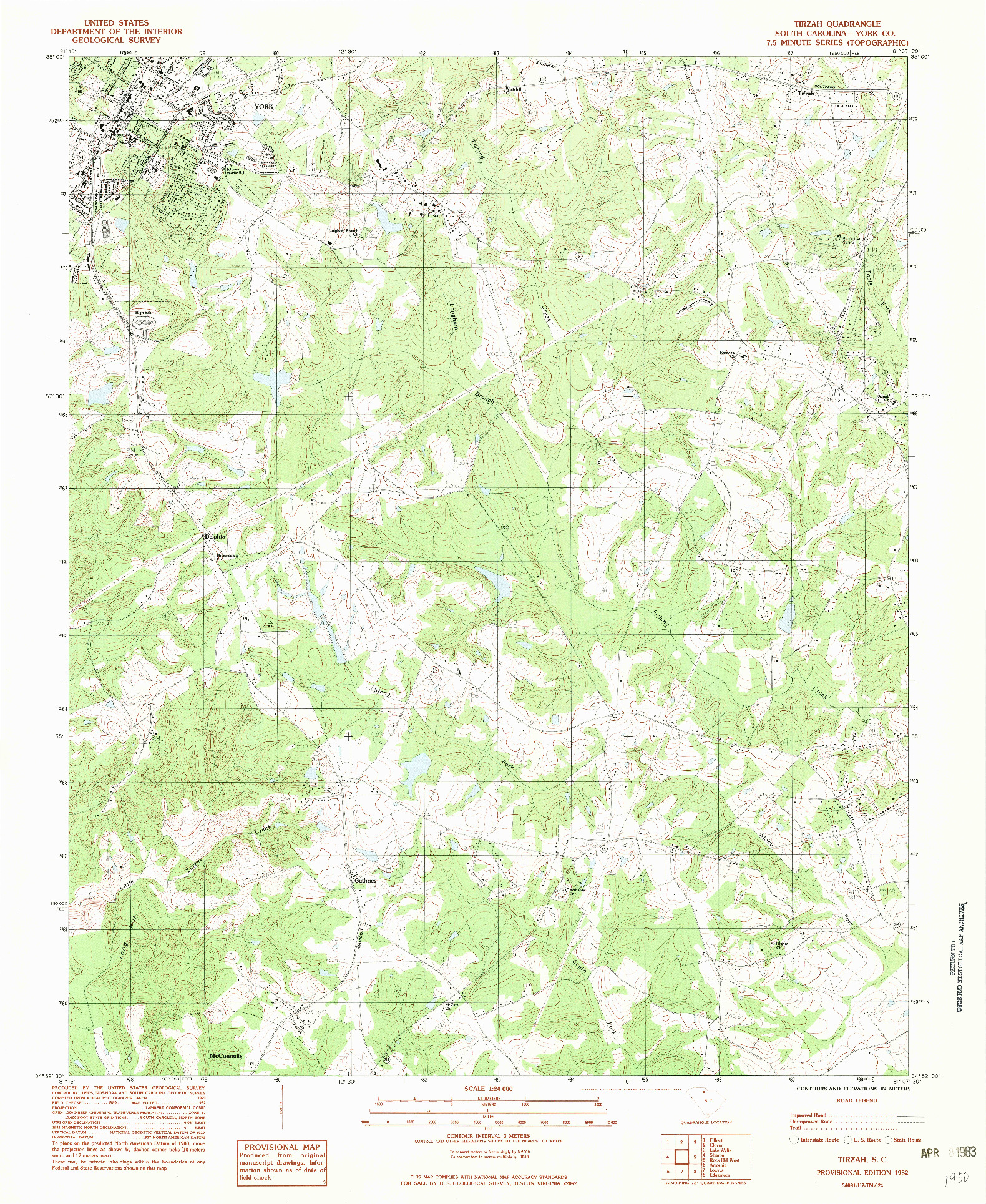 USGS 1:24000-SCALE QUADRANGLE FOR TIRZAH, SC 1982