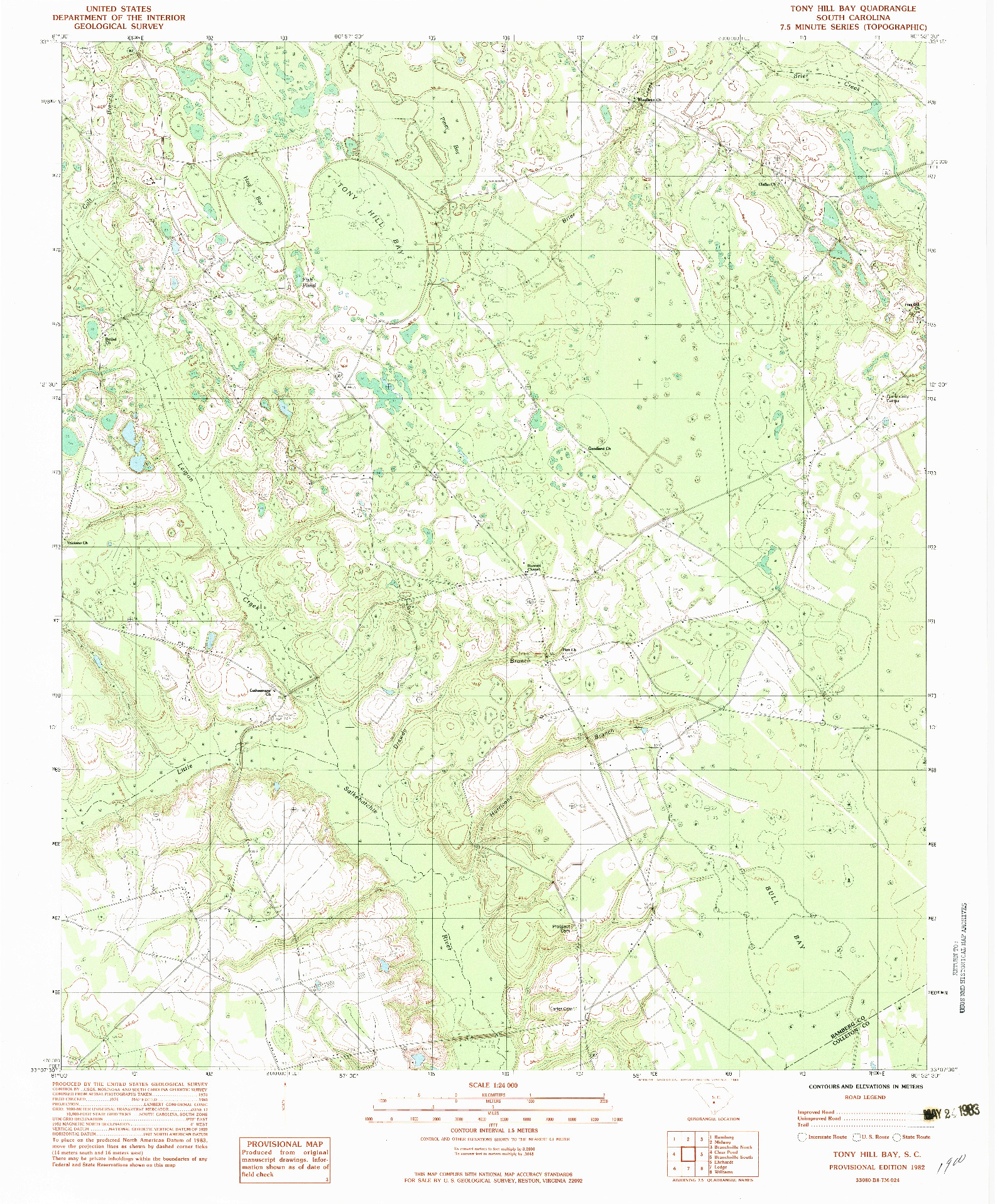USGS 1:24000-SCALE QUADRANGLE FOR TONY HILL BAY, SC 1982