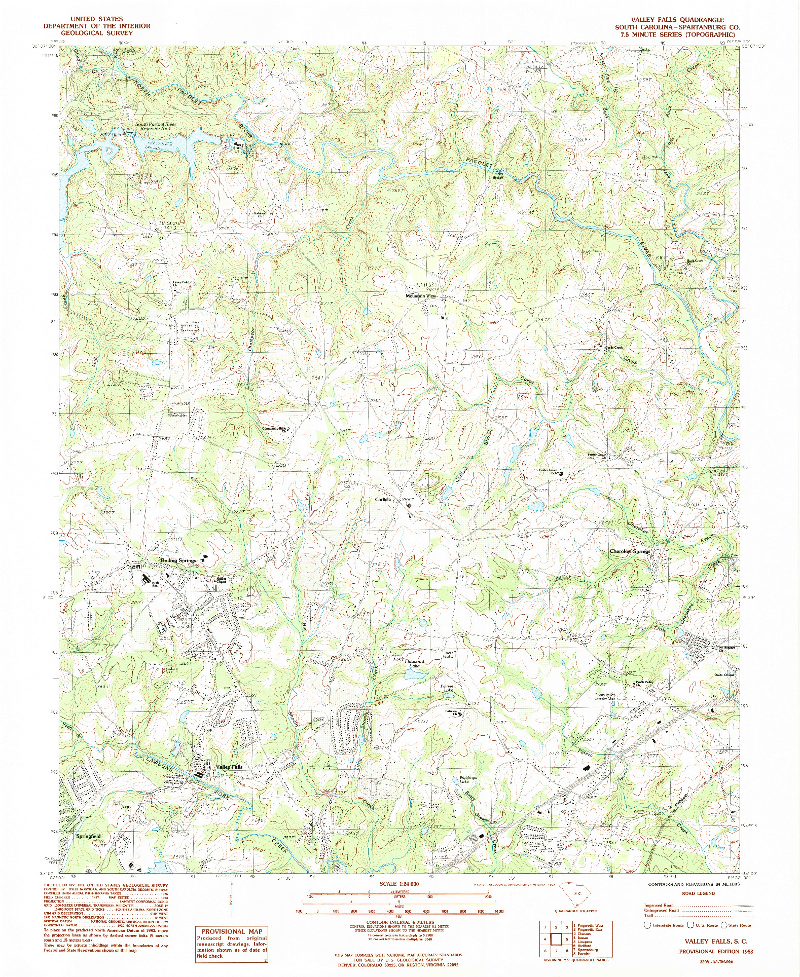 USGS 1:24000-SCALE QUADRANGLE FOR VALLEY FALLS, SC 1983