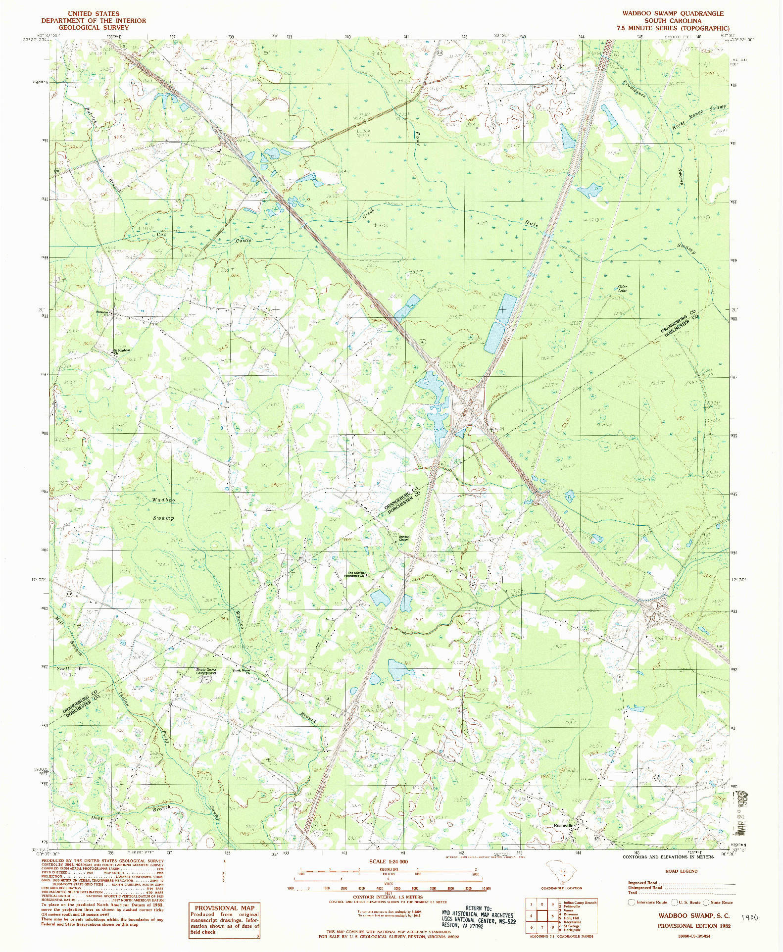 USGS 1:24000-SCALE QUADRANGLE FOR WADBOO SWAMP, SC 1982