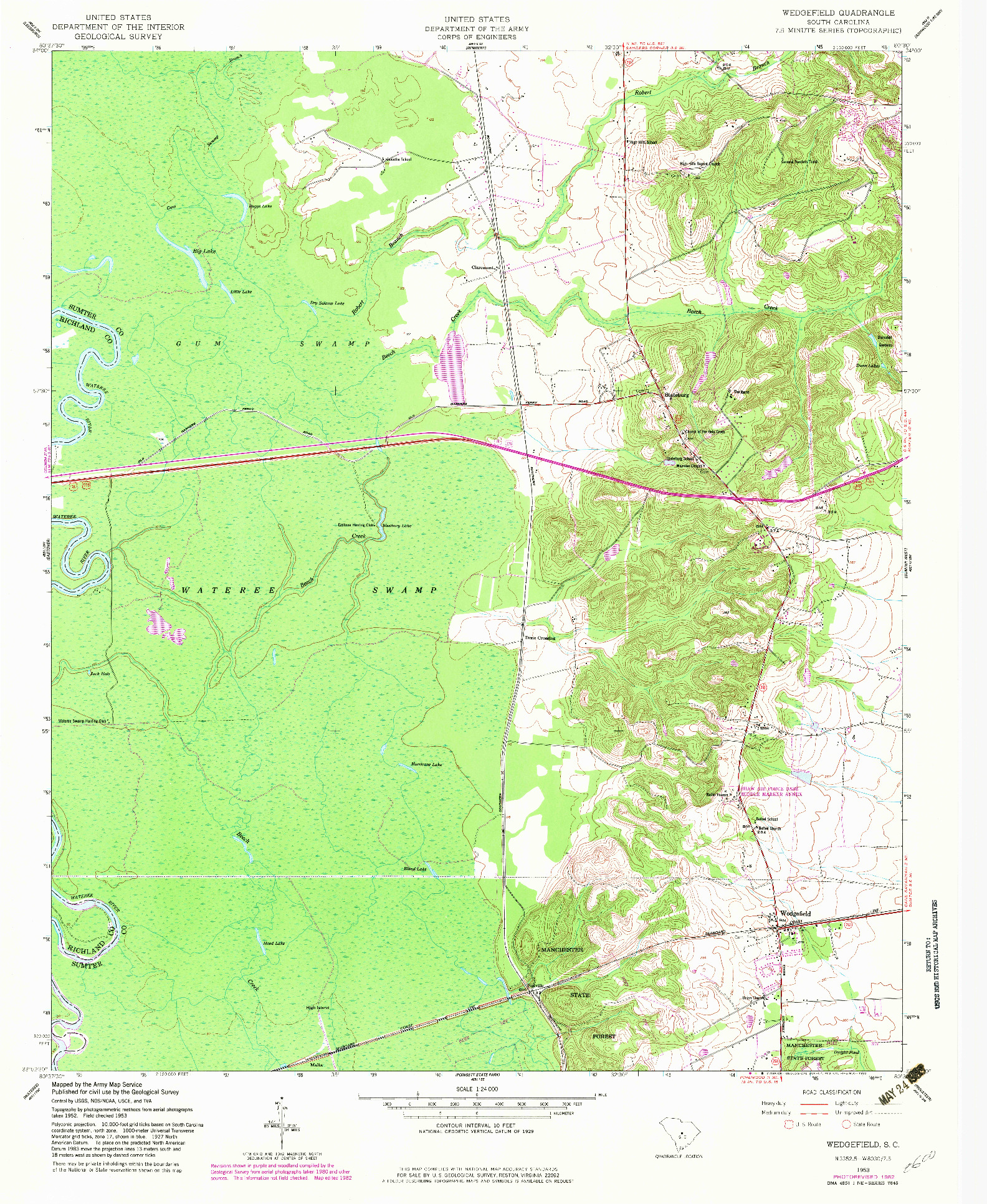 USGS 1:24000-SCALE QUADRANGLE FOR WEDGEFIELD, SC 1953