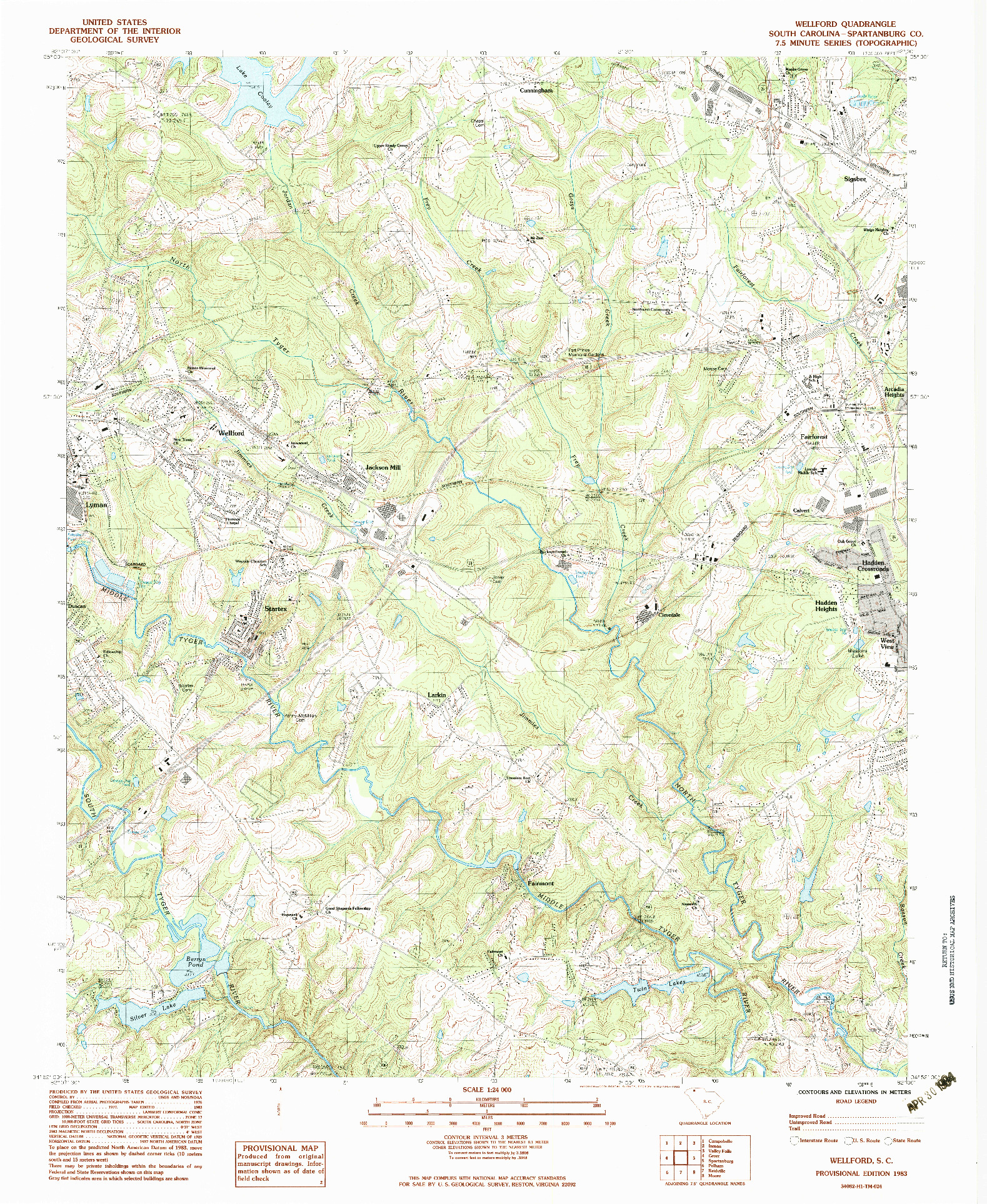 USGS 1:24000-SCALE QUADRANGLE FOR WELLFORD, SC 1983