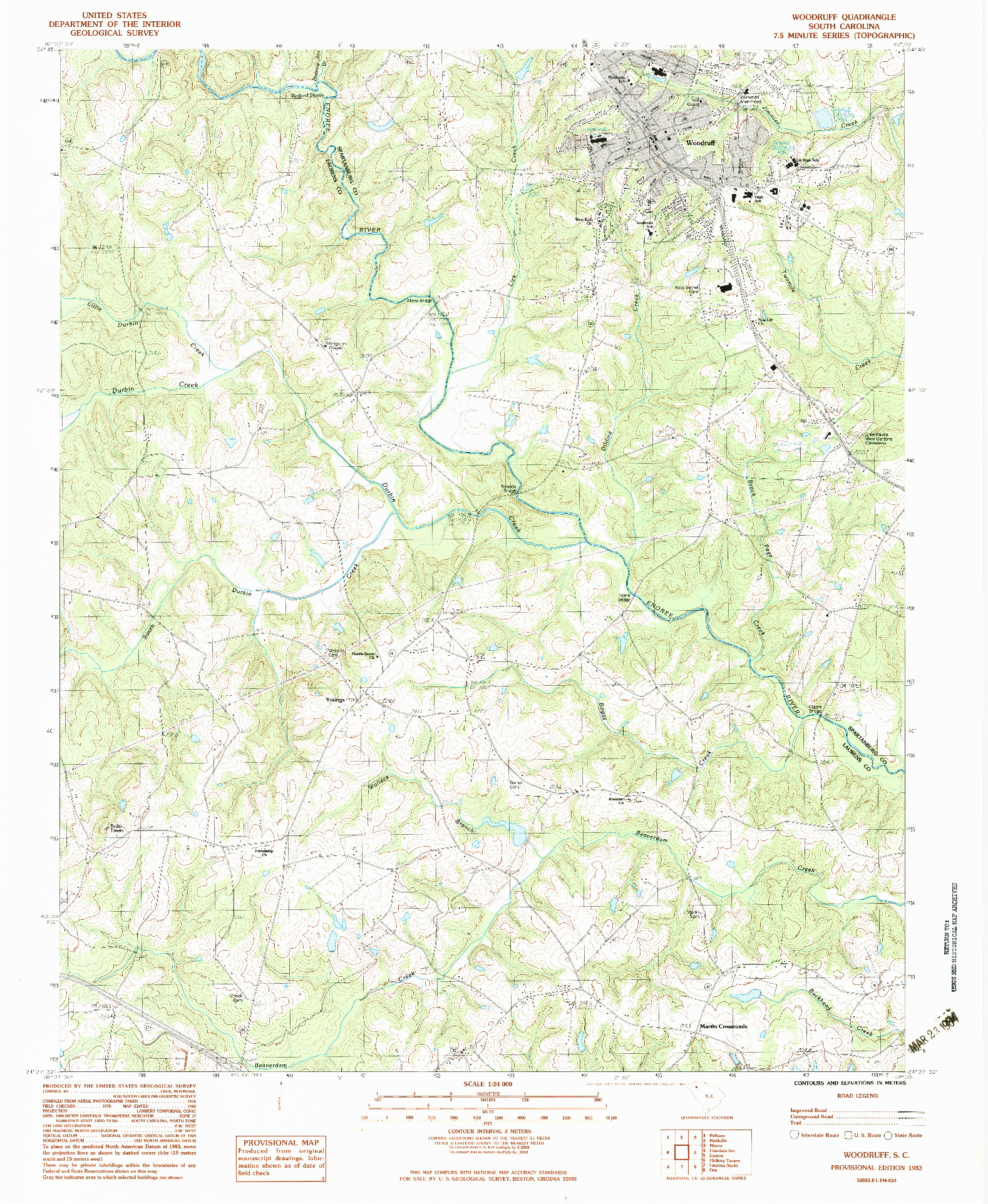USGS 1:24000-SCALE QUADRANGLE FOR WOODRUFF, SC 1983