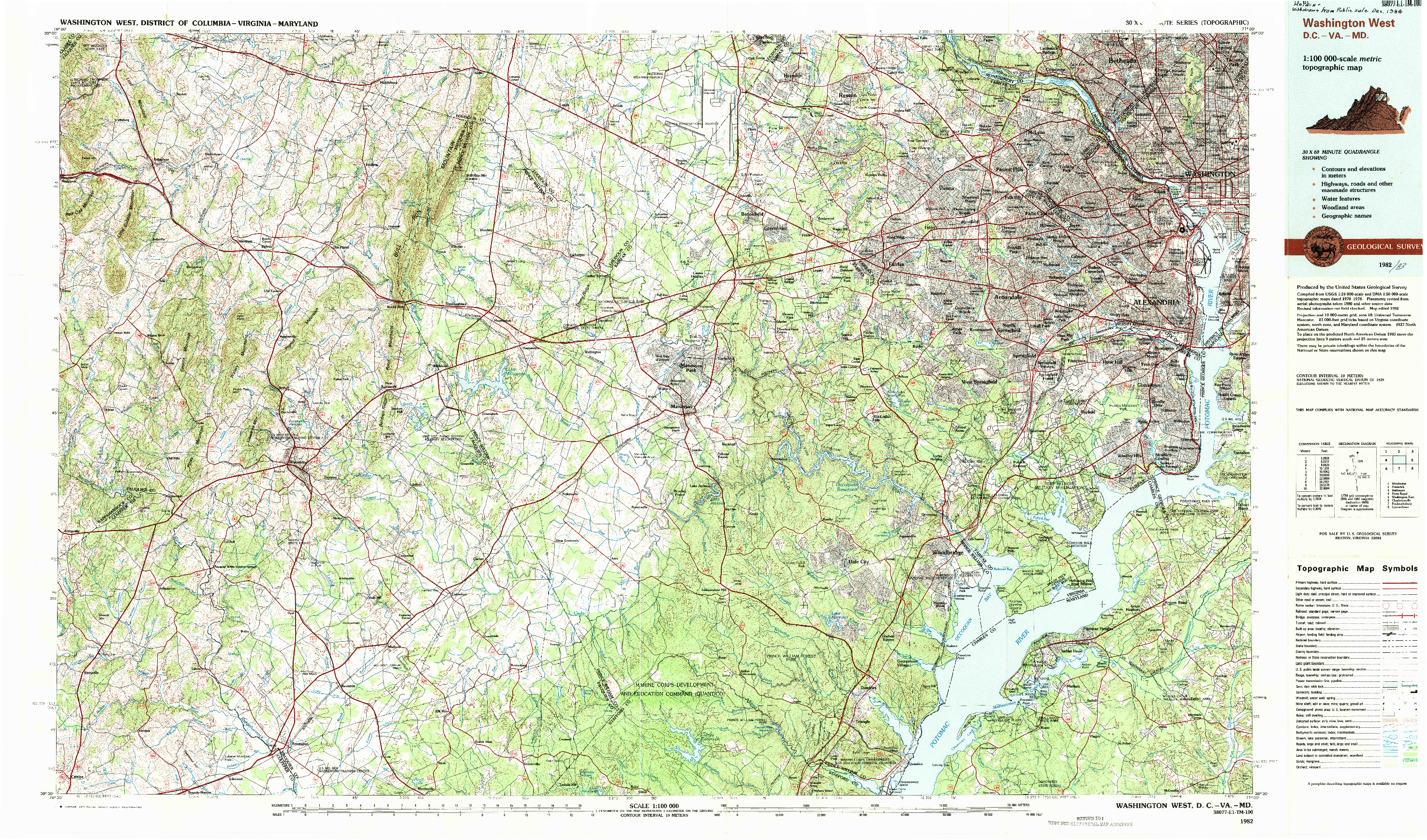 USGS 1:100000-SCALE QUADRANGLE FOR WASHINGTON WEST, DC 1982