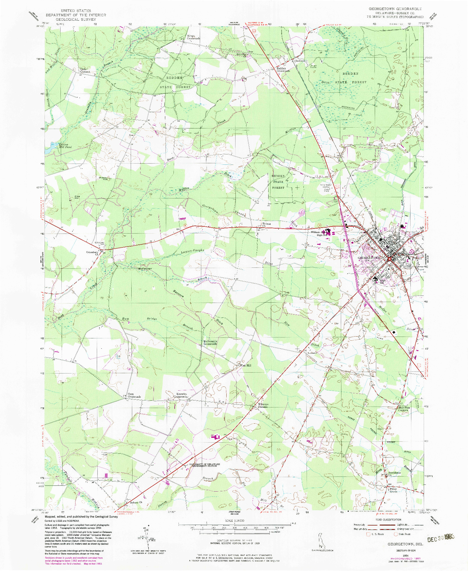 USGS 1:24000-SCALE QUADRANGLE FOR GEORGETOWN, DE 1954