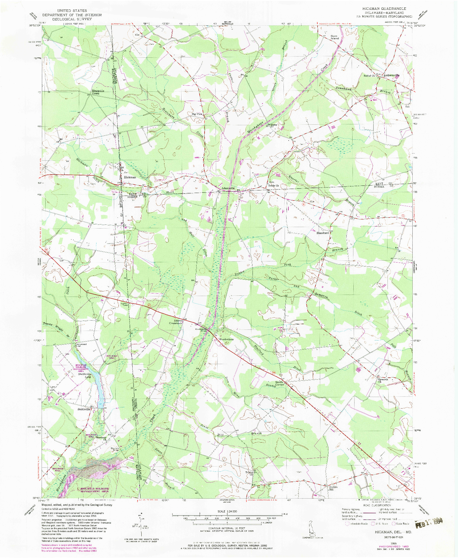 USGS 1:24000-SCALE QUADRANGLE FOR HICKMAN, DE 1955