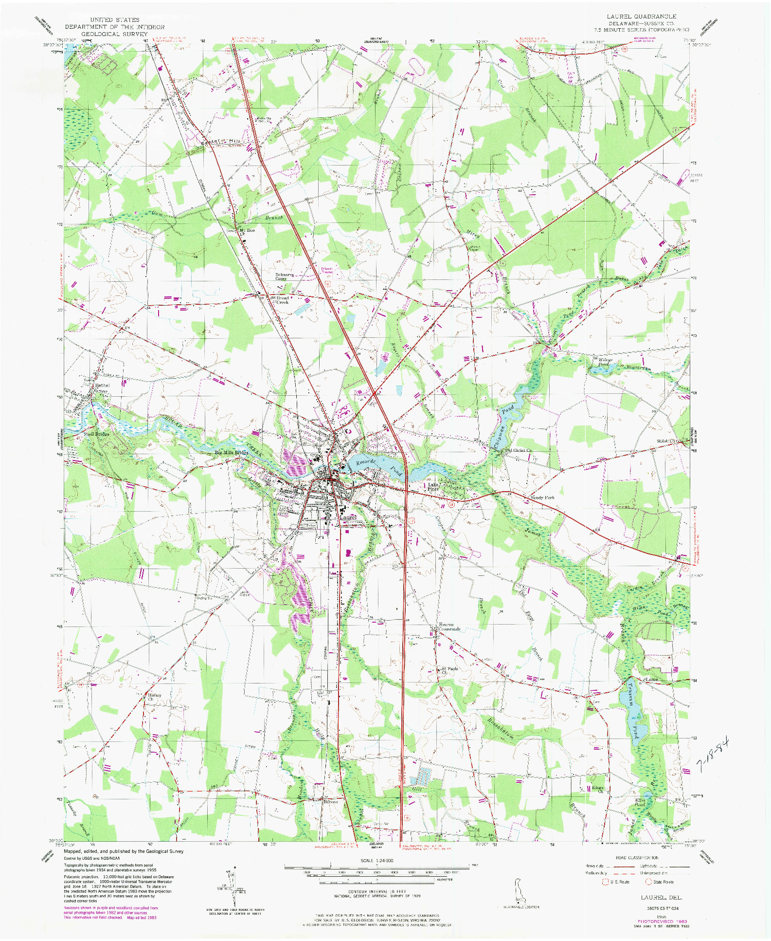 USGS 1:24000-SCALE QUADRANGLE FOR LAUREL, DE 1955