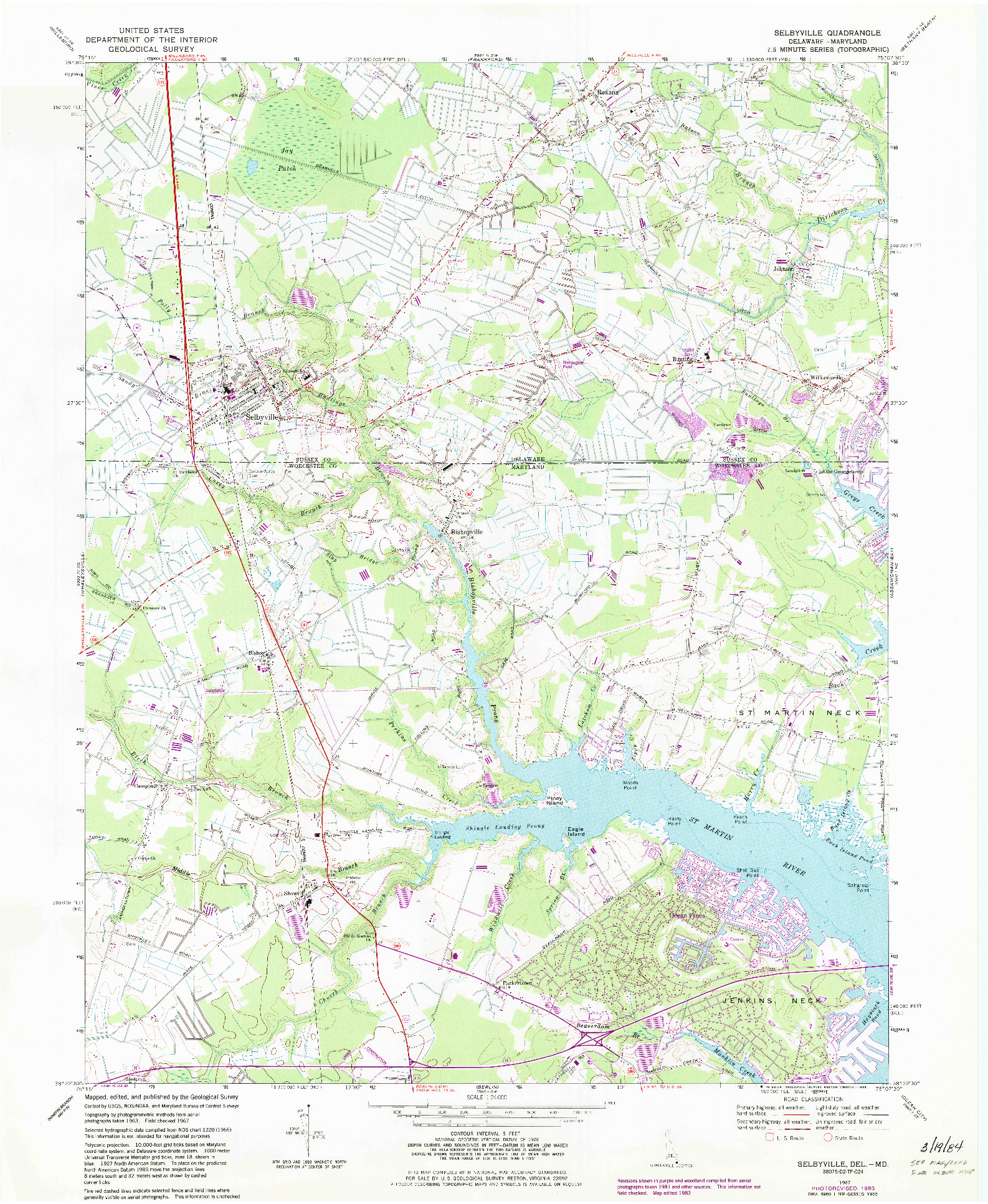 USGS 1:24000-SCALE QUADRANGLE FOR SELBYVILLE, DE 1967